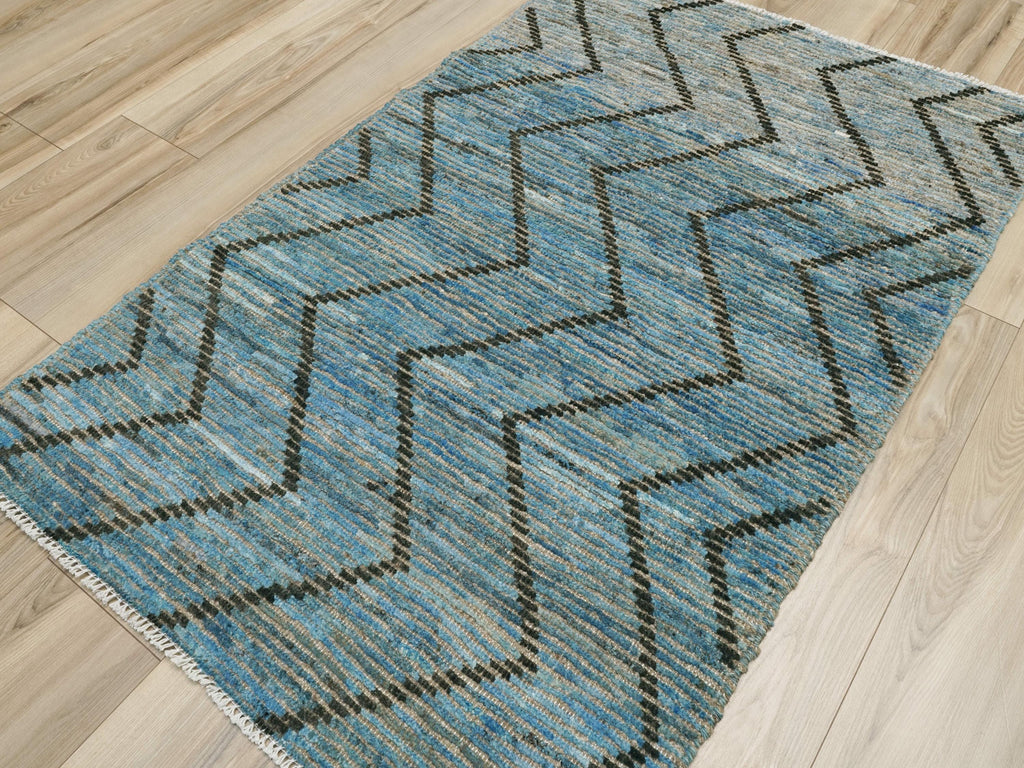 3x5 Ft Blue Moroccan Rug - Hand Knotted Wool Rug