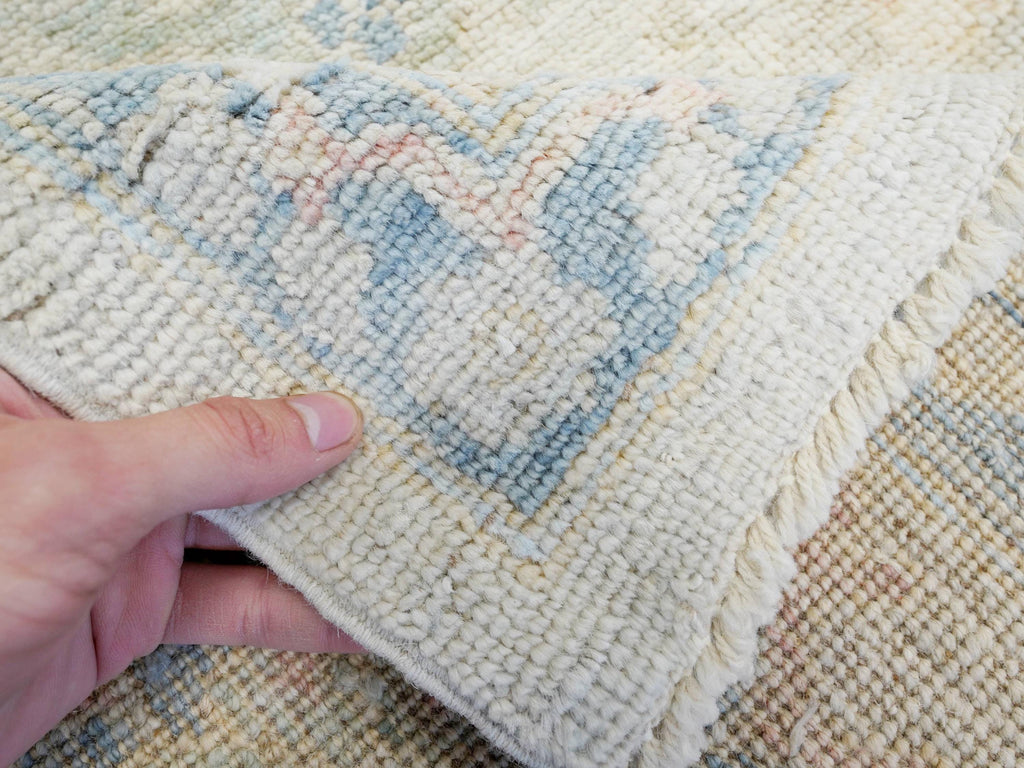 9x12 Ft White Pastel Oushak Rug - Handmade Area Rug - Floral Design