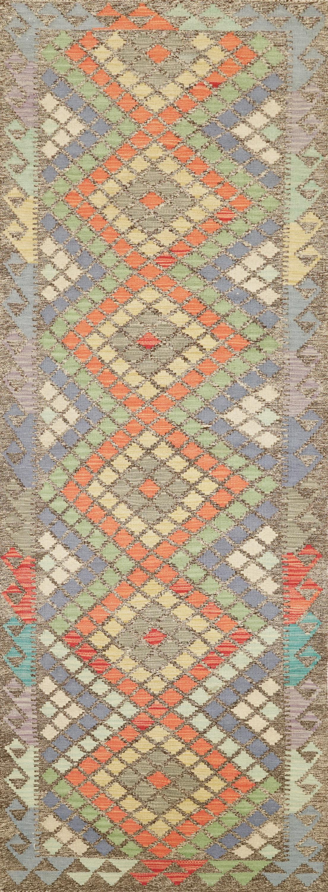 9 Ft Orange Kilim Runner Rug - Traditional Flat Weave