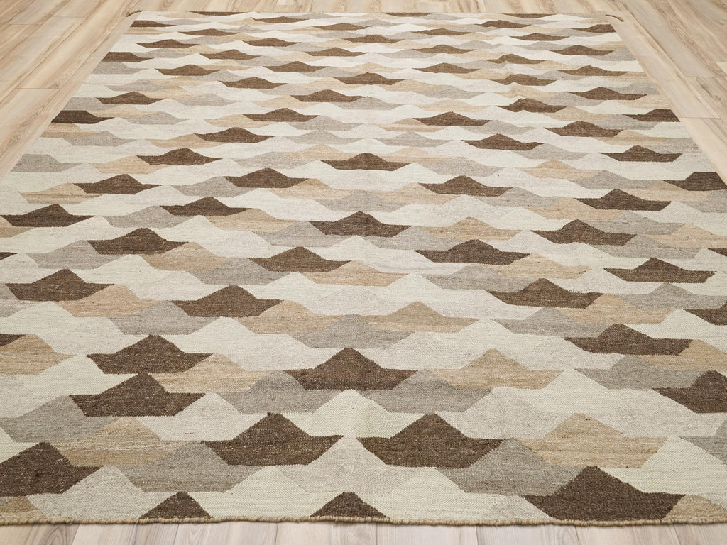 8x10 Ft Brown Kilim Rug - Flat Weave Area Rug
