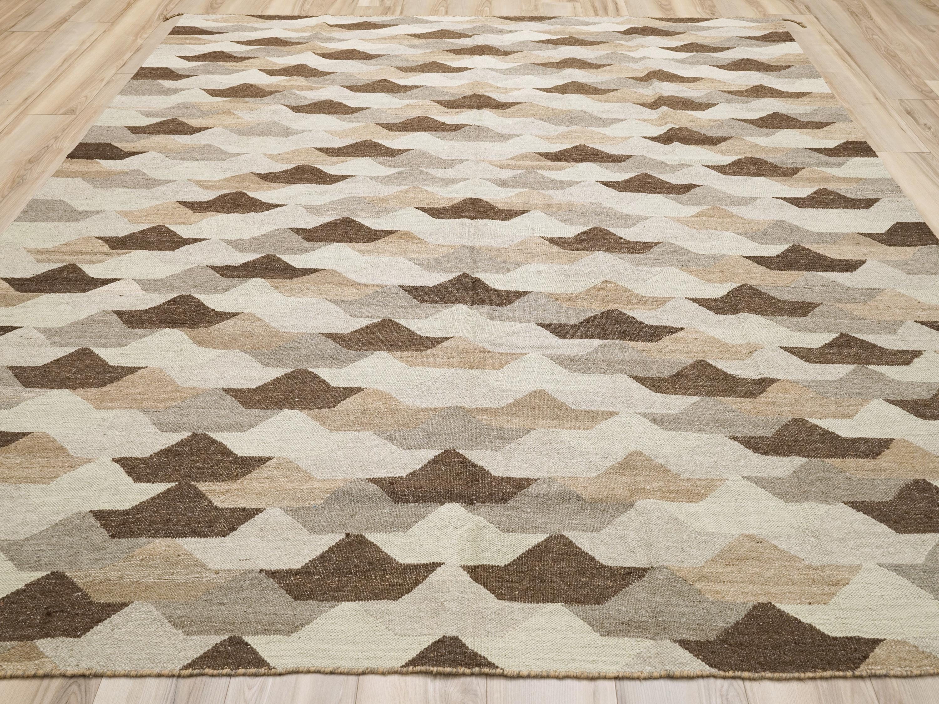 8x10 Ft Brown Kilim Rug - Flat Weave Area Rug