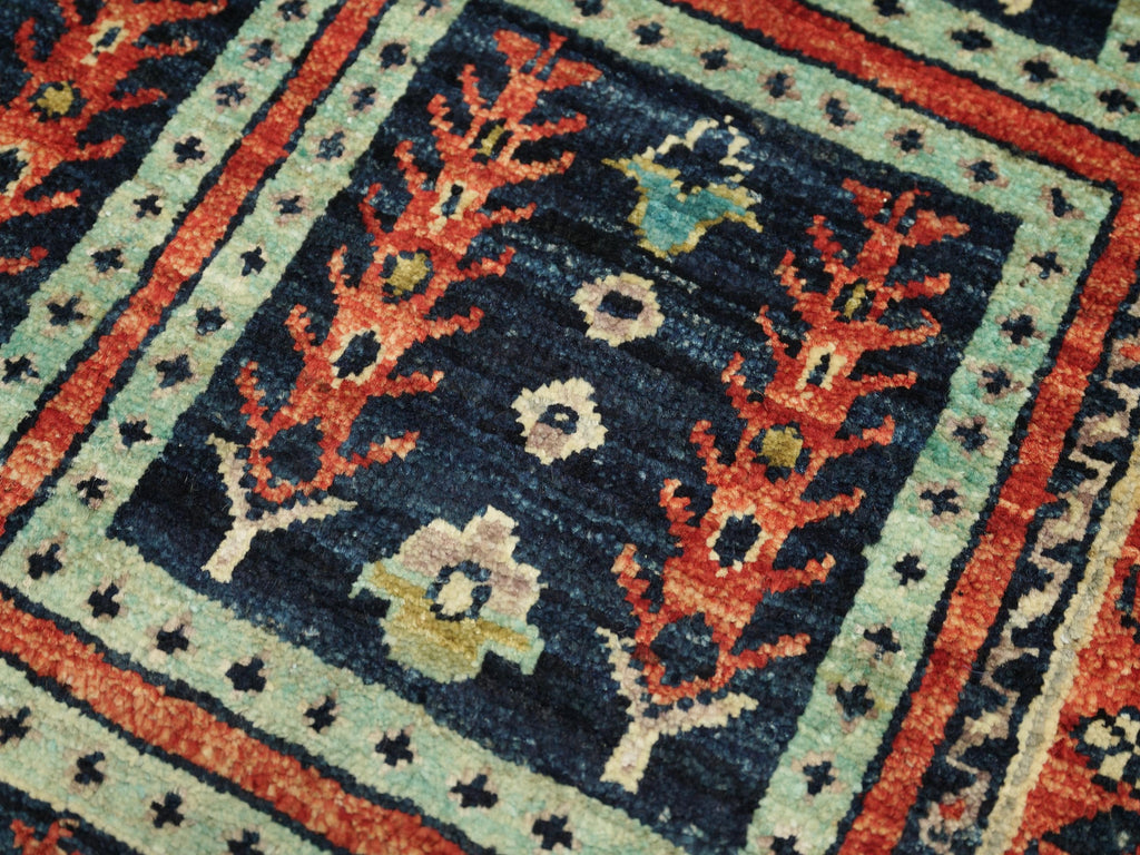 2x3 Ft Handmade Red & Green Heriz Rug - Wool Area Rug