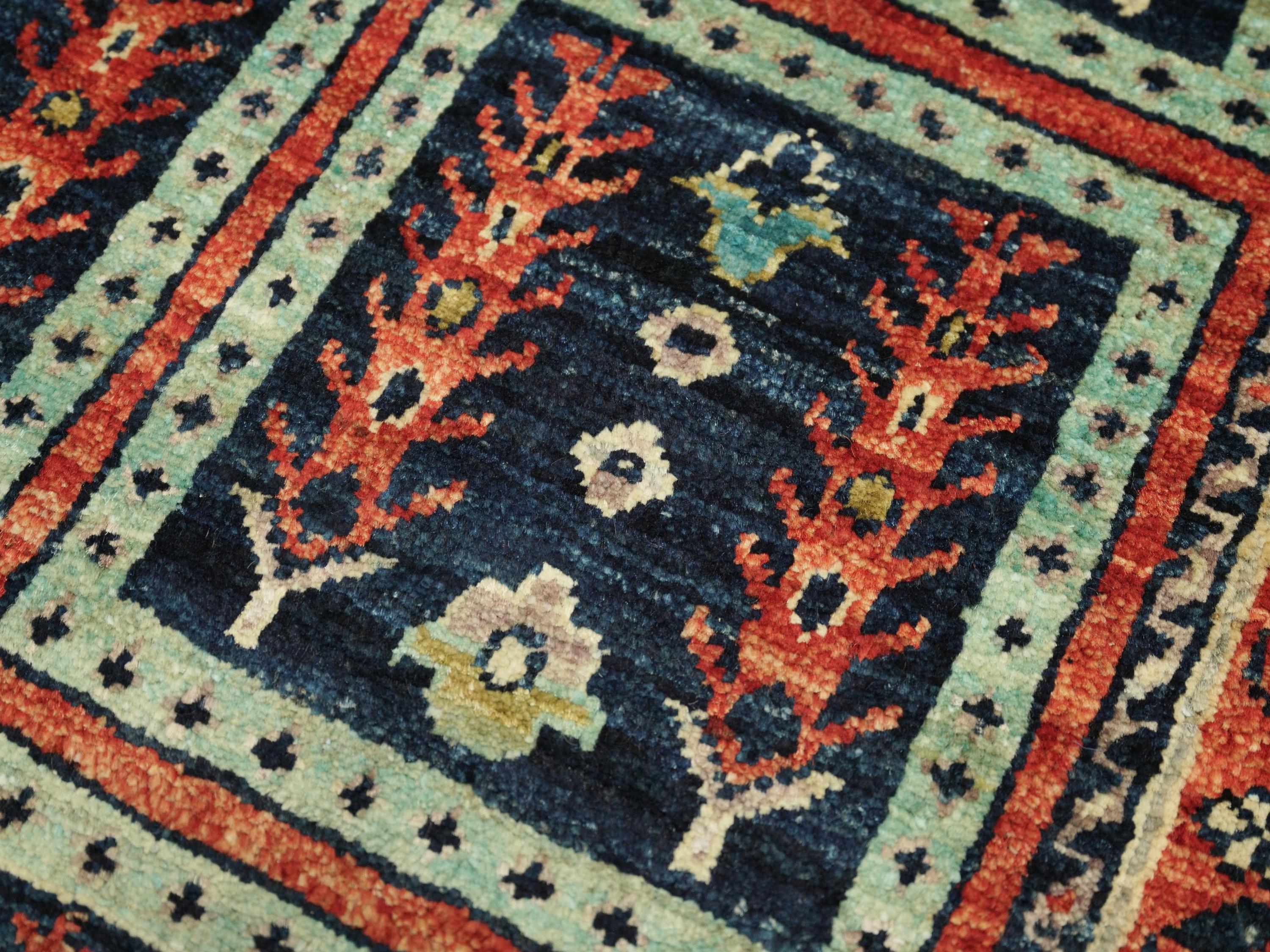 2x3 Ft Handmade Red & Green Heriz Rug - Wool Area Rug