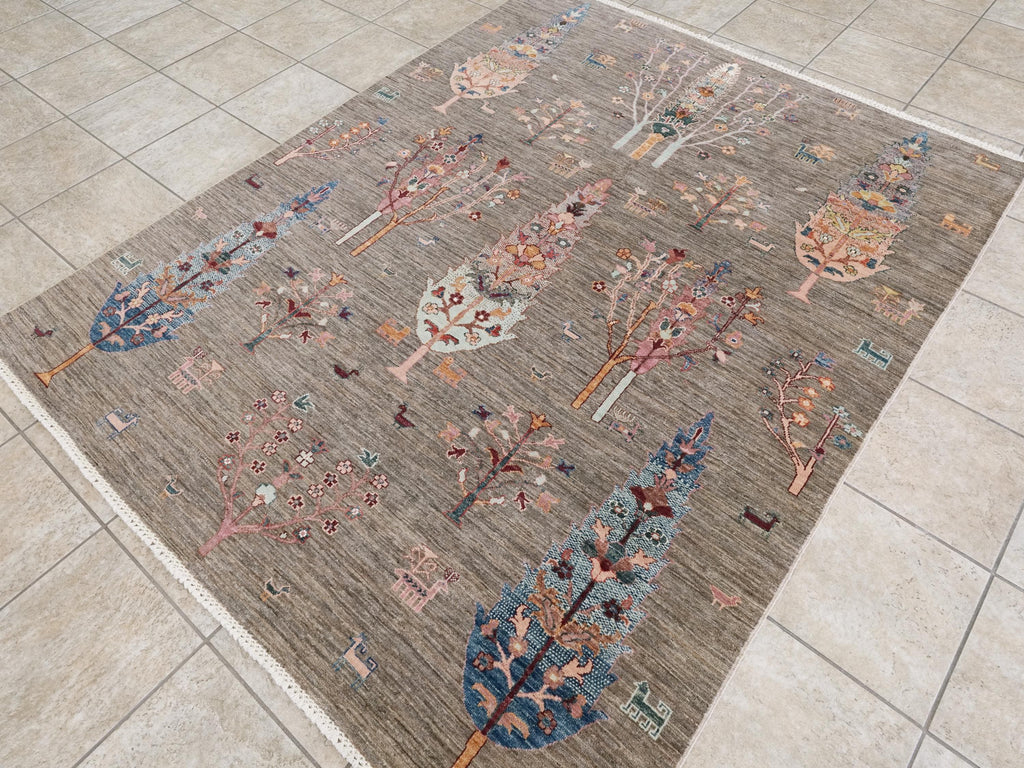 6x7 Ft Hand Knotted Tree of Life Rug - Afghan Wool Rug