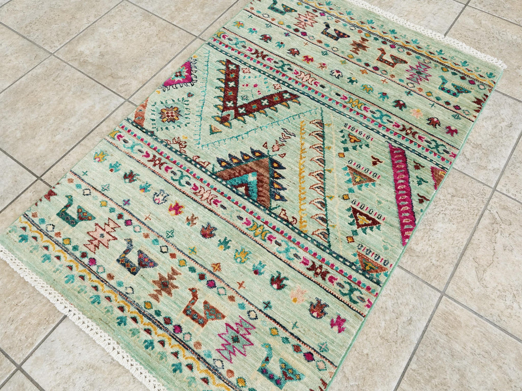 3x4 Ft Hand Knotted Wool Khorjin Rug - Traditional Oriental Area Rug