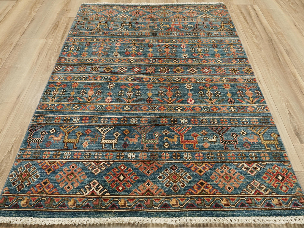 3x5 Ft Blue Khorjin Rug - Afghan Handmade Area Rug