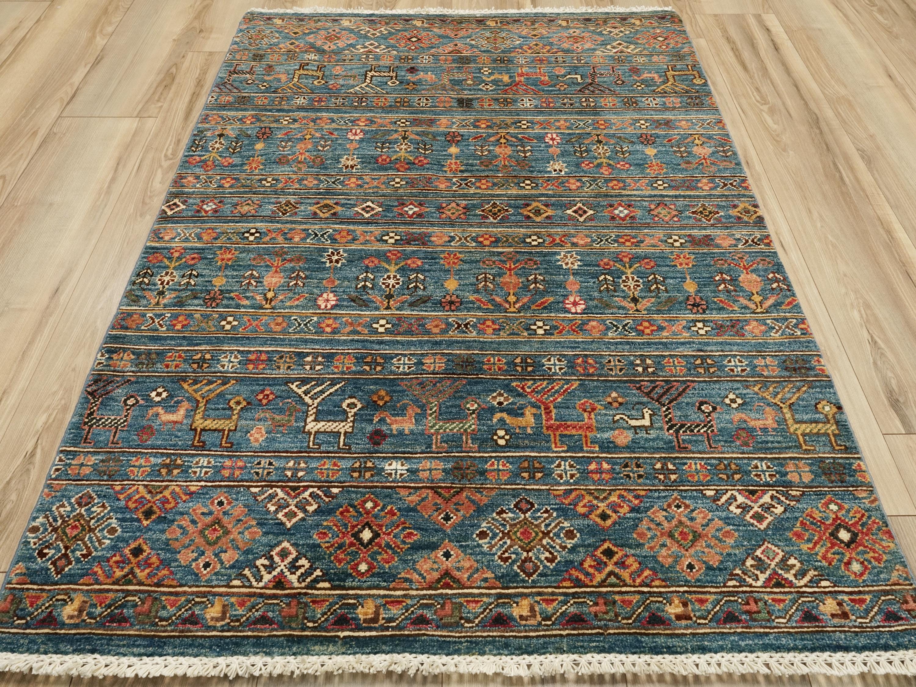 3x5 Ft Blue Khorjin Rug - Afghan Handmade Area Rug