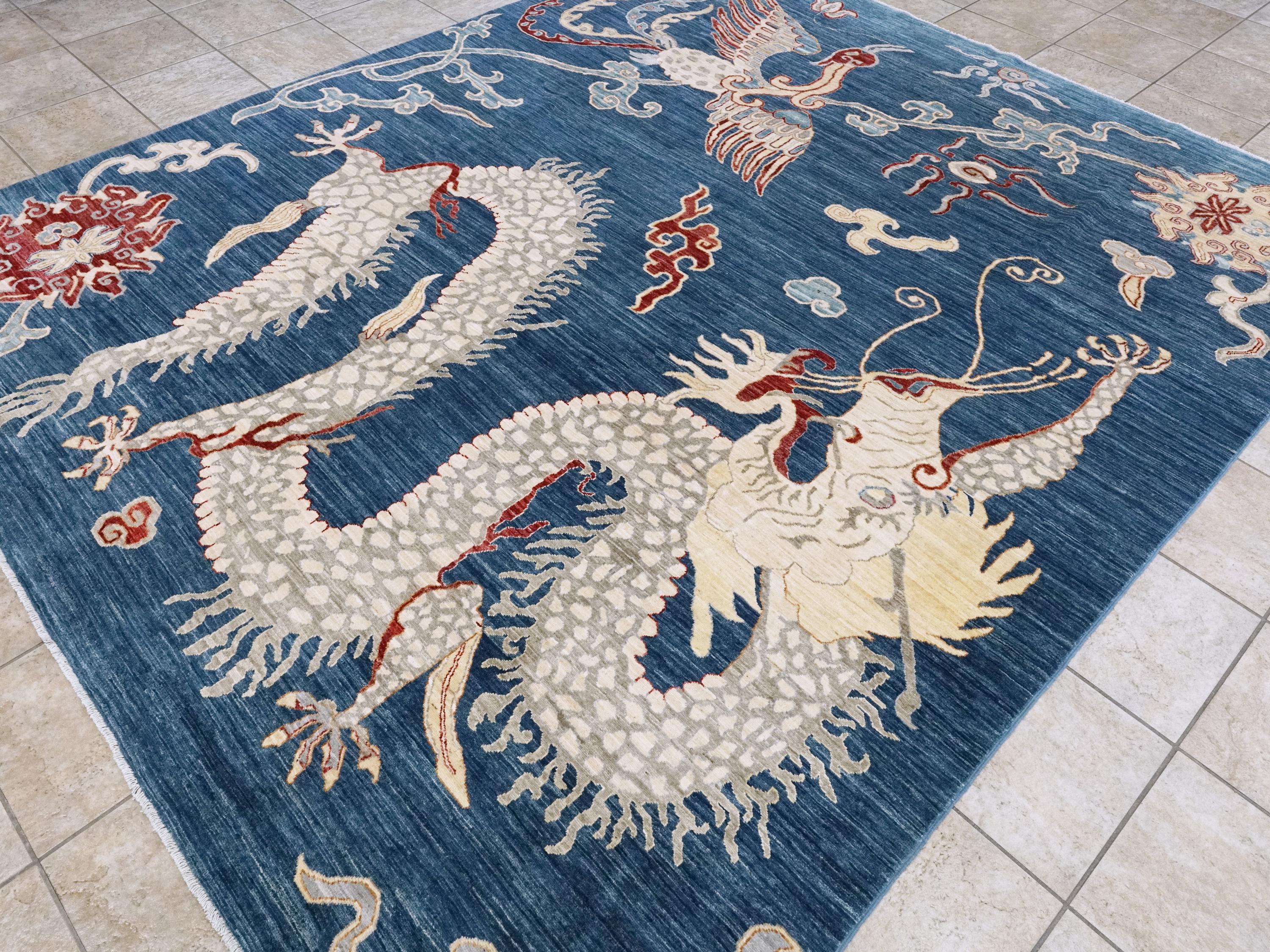 8x10 Ft Blue Dragon Rug - Afghan Oriental Area Rug
