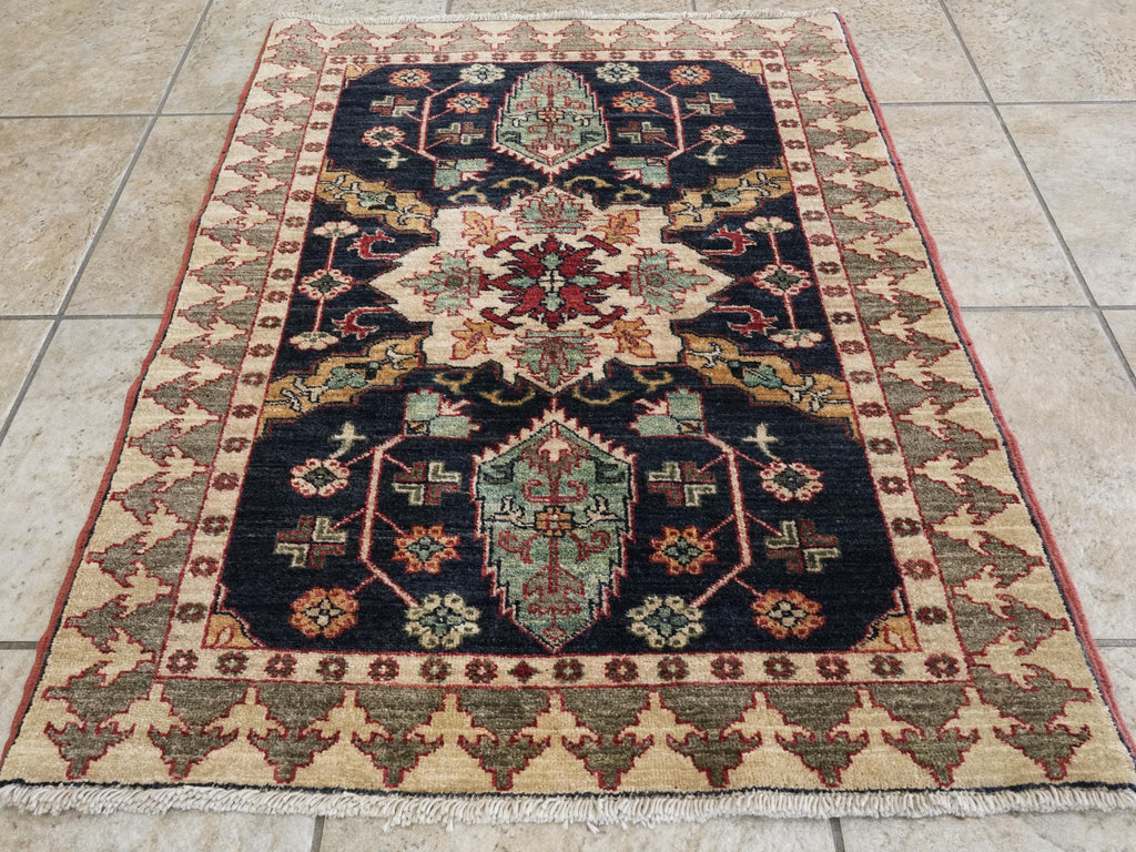 2x3 Ft Hand Knotted Dark Blue Bidjar Rug - Persian Accent Rug