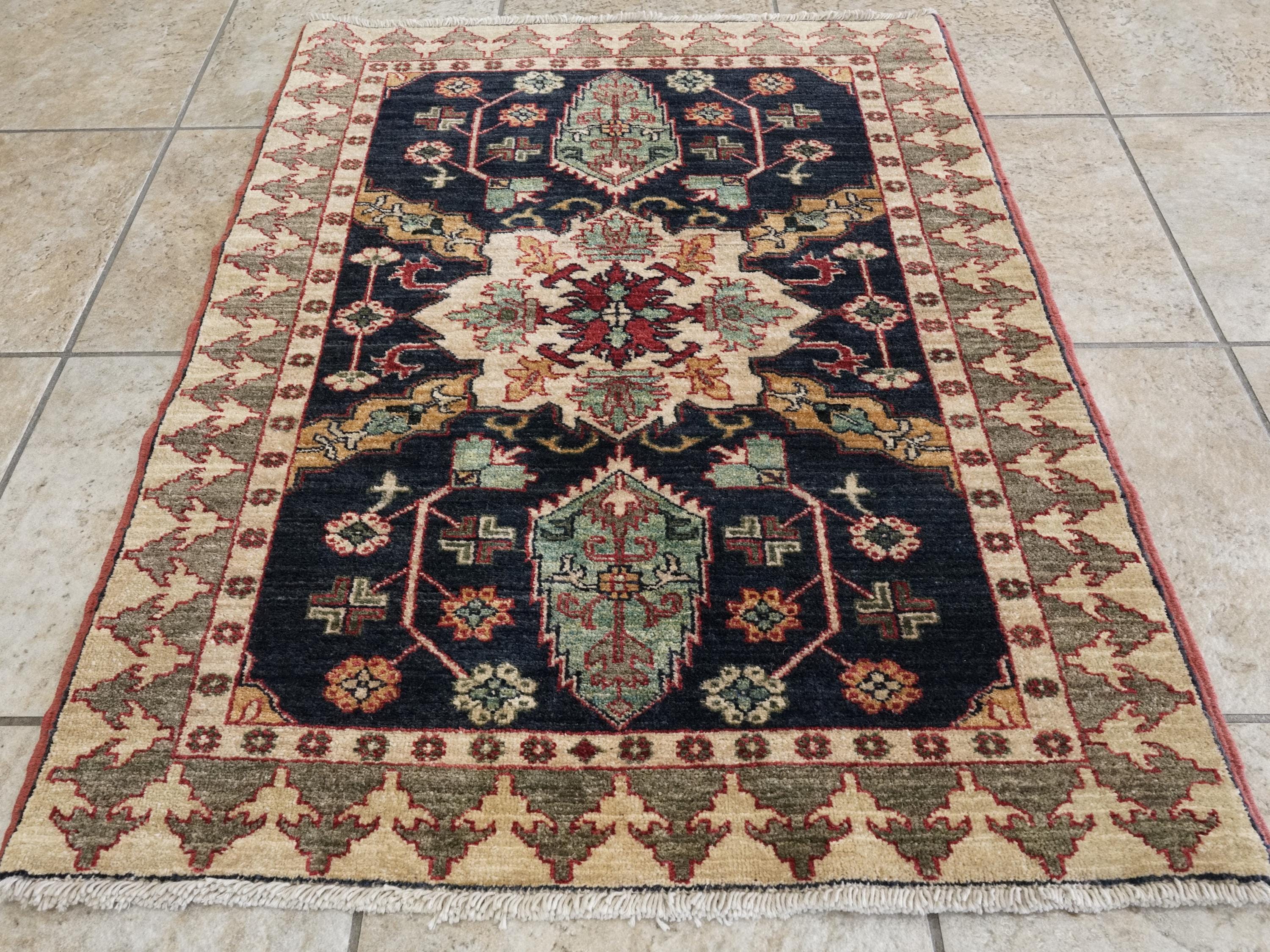 2x3 Ft Hand Knotted Dark Blue Bidjar Rug - Persian Accent Rug
