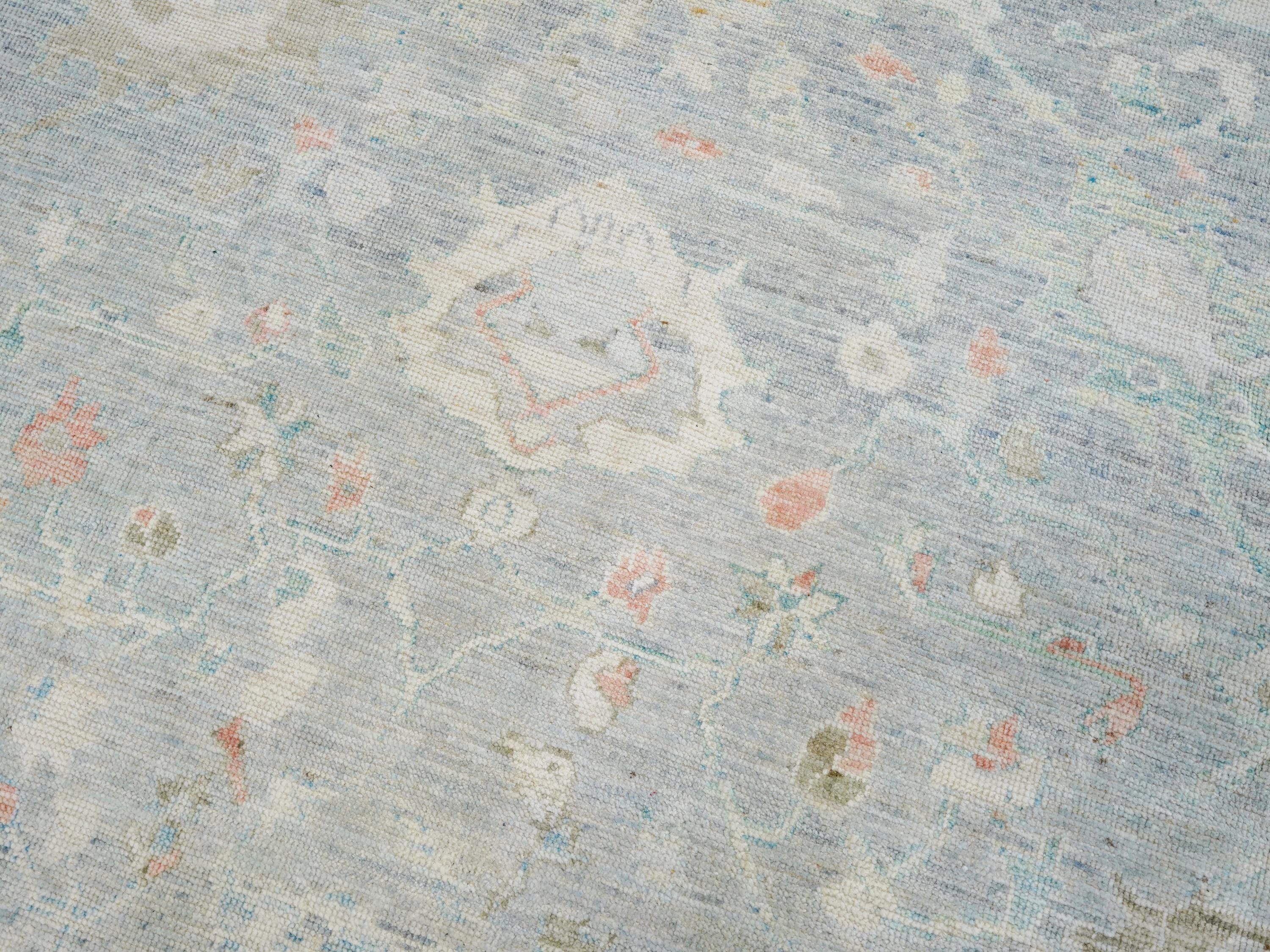 8x10 Ft Light Blue Oushak Rug - Hand Knotted Oriental Rug - Floral Design