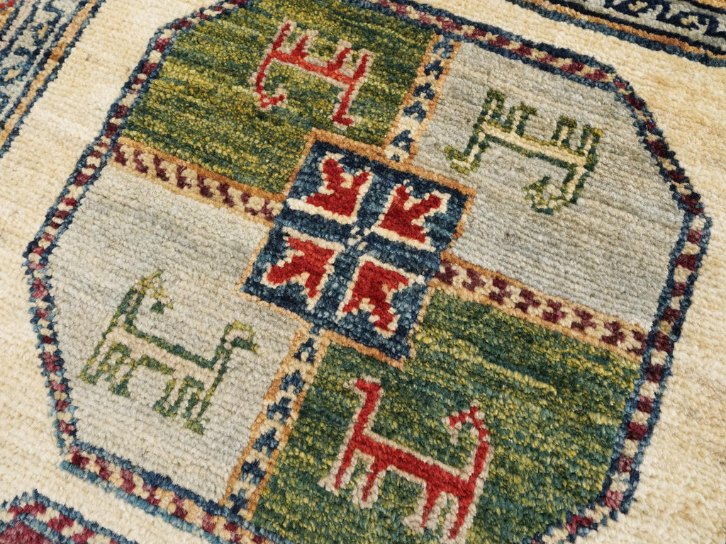 2x3 Ft Handmade Afghan Ersari Wool Rug - Beige Oriental Accent Rug