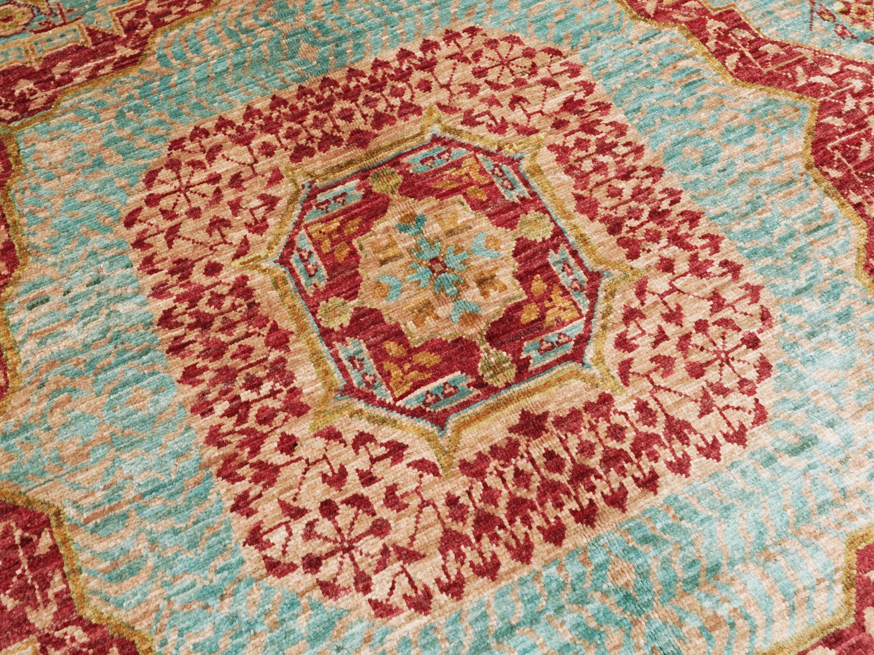 7x10 Ft Blue & Red Mamluk Rug - Afghan Oriental Wool Rug