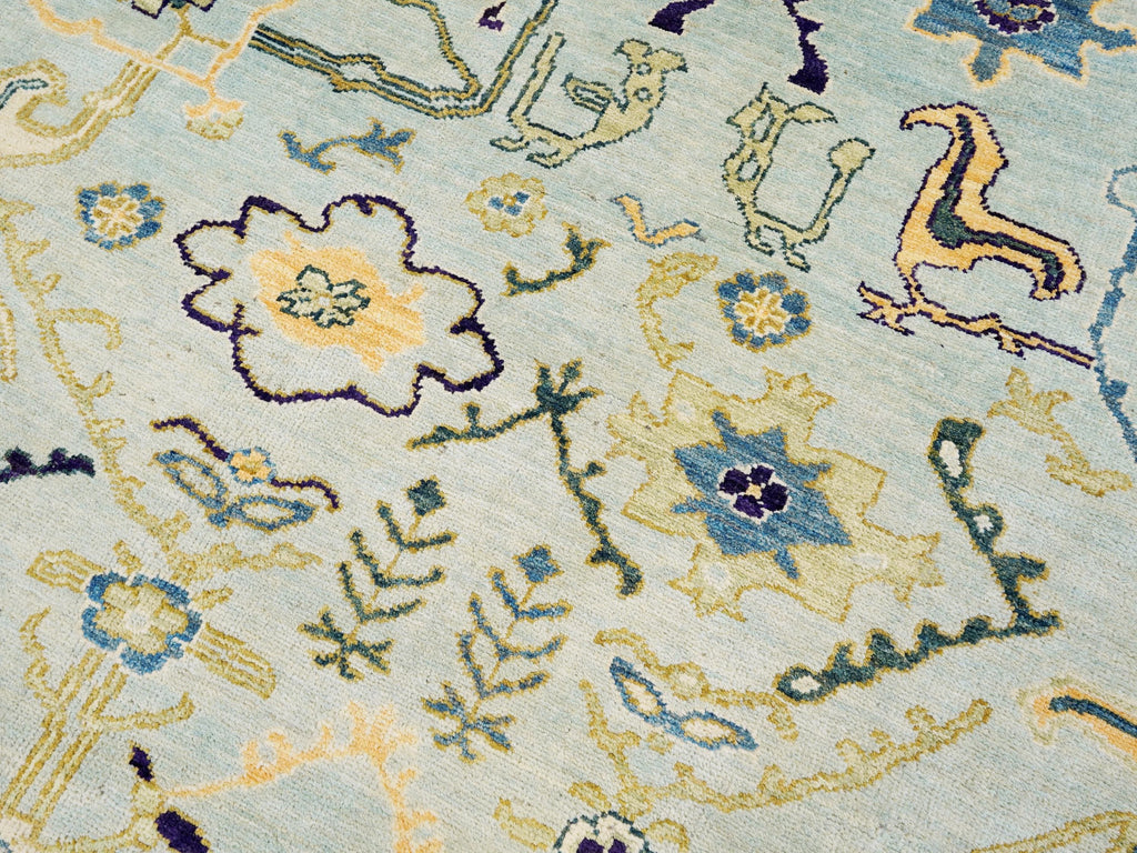 9x12 Ft Light Green Ushak Rug - Hand Knotted Afghan Oriental Rug