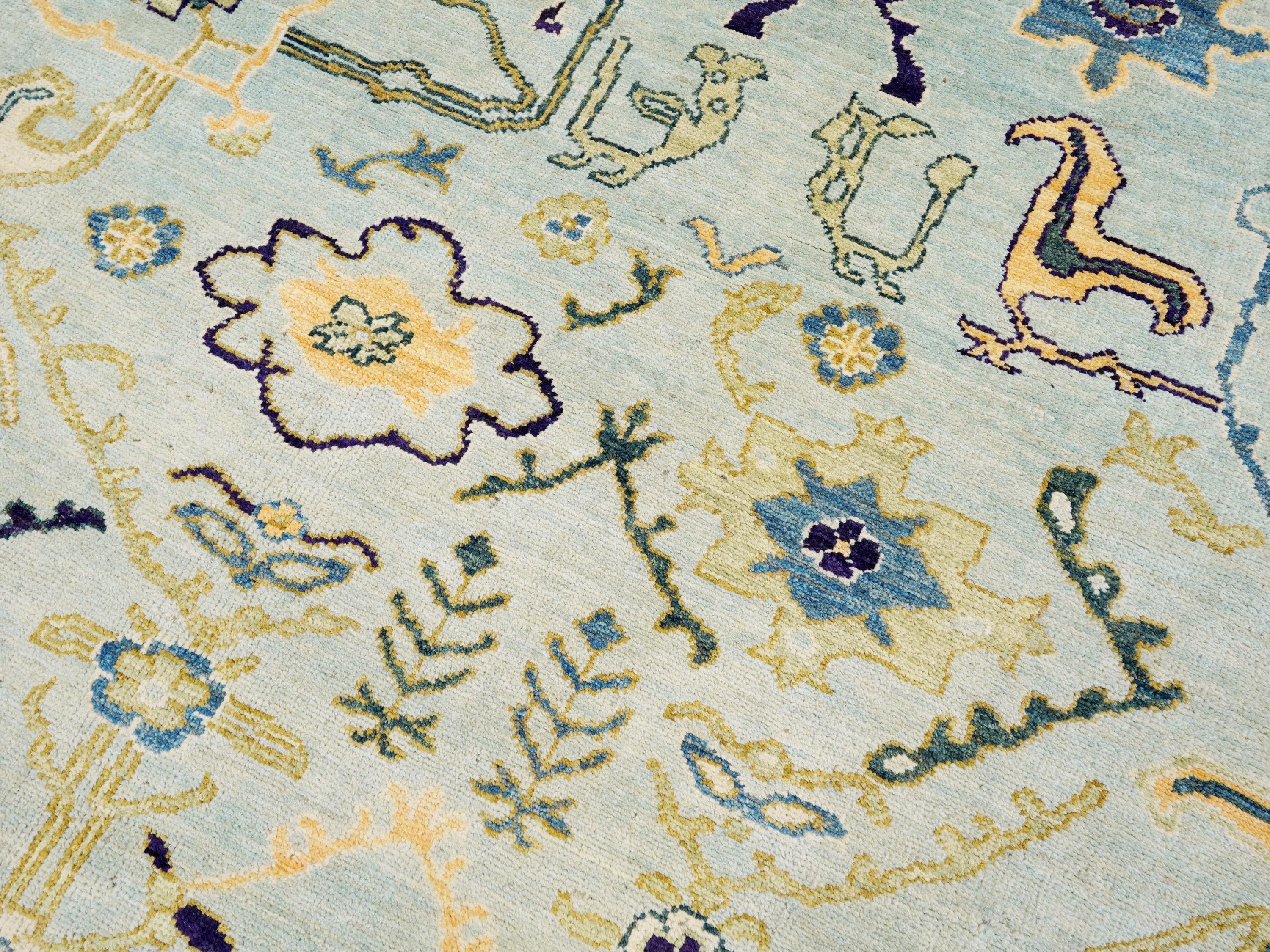 9x12 Ft Light Green Ushak Rug - Hand Knotted Afghan Oriental Rug