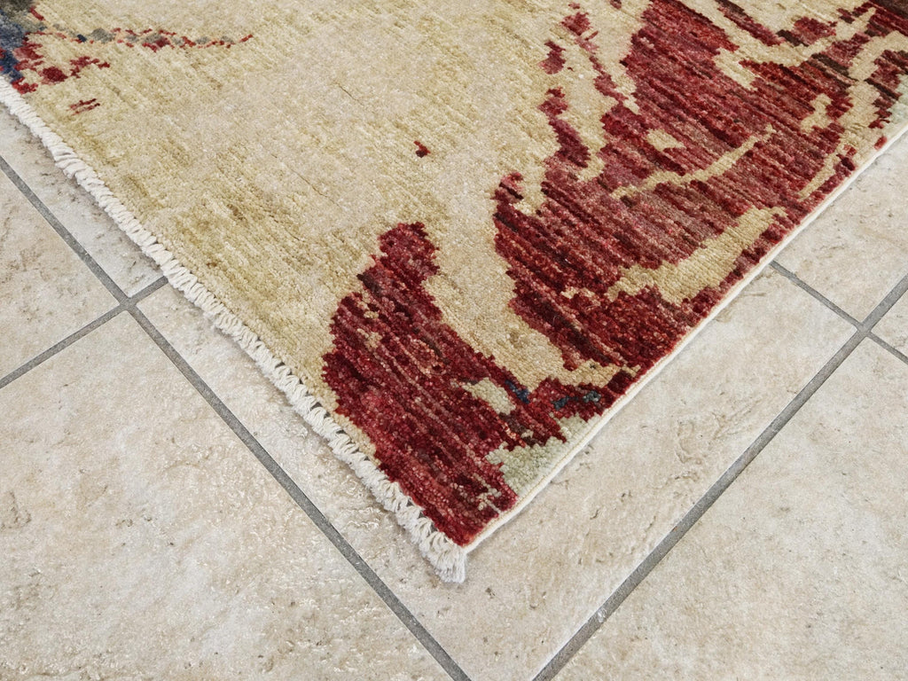 7x10 Ft Hand Knotted Gabbeh Rug - Red & Beige Wool Abstract Rug