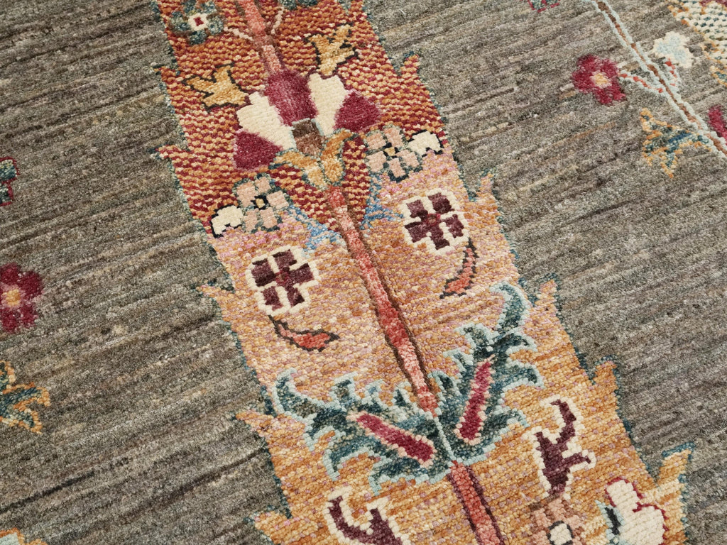 7x10 Ft Dark Brown Serapi Rug - Handmade Afghan Wool Rug - Floral Design