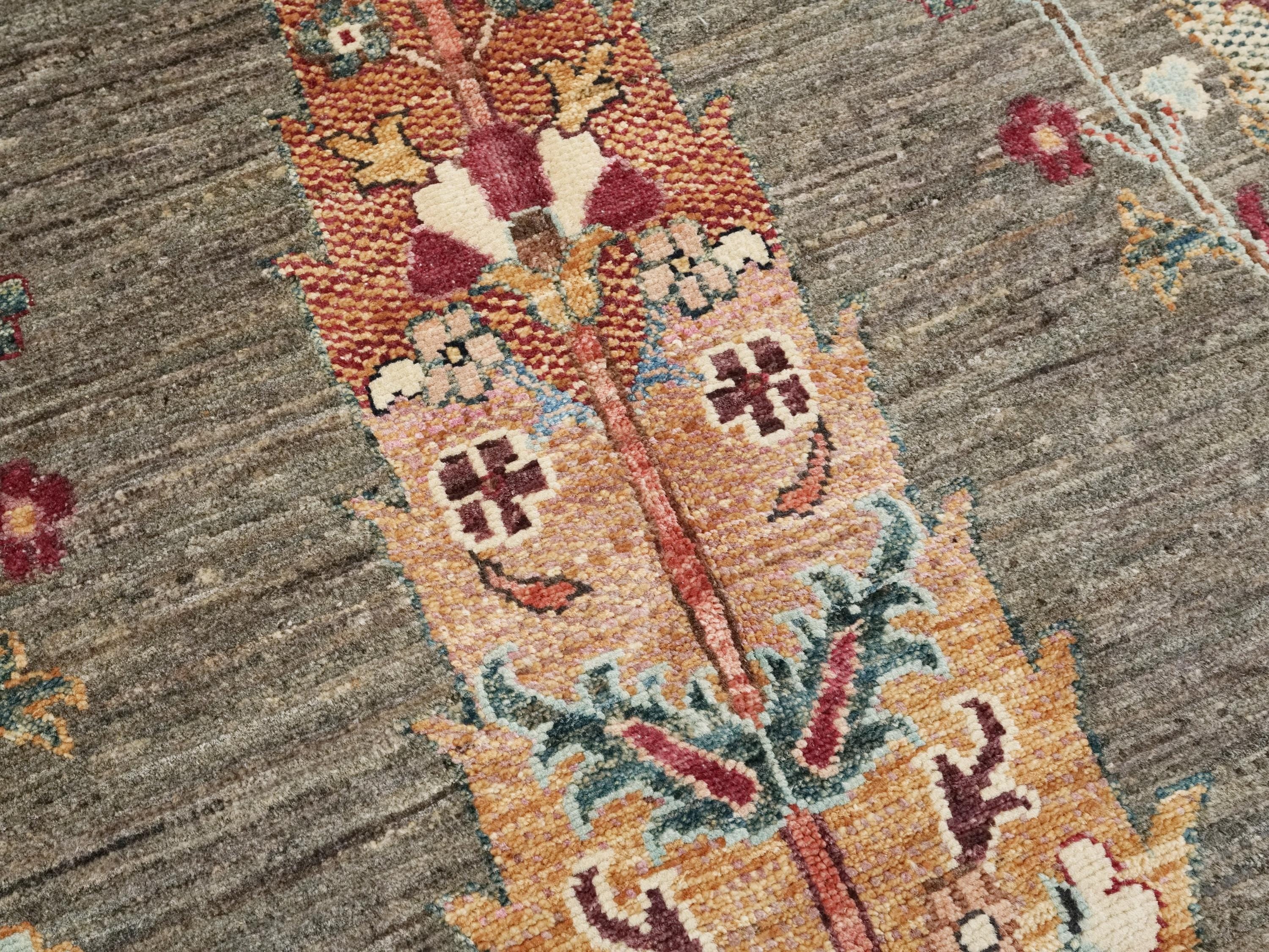 7x10 Ft Dark Brown Serapi Rug - Handmade Afghan Wool Rug - Floral Design