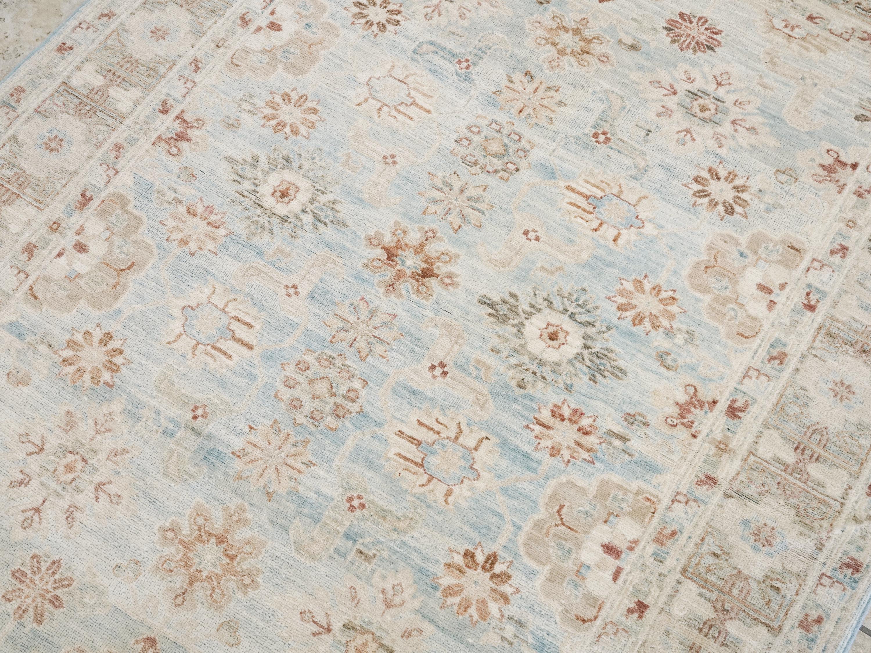 4x6 Ft Light Blue Serapi Rug - Afghan Handmade Oriental Rug