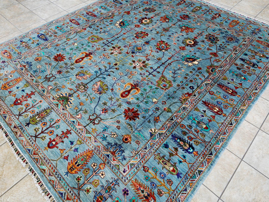8x10 Ft Blue Sultani Rug - Hand Knotted Oriental Rug - Afghan Design
