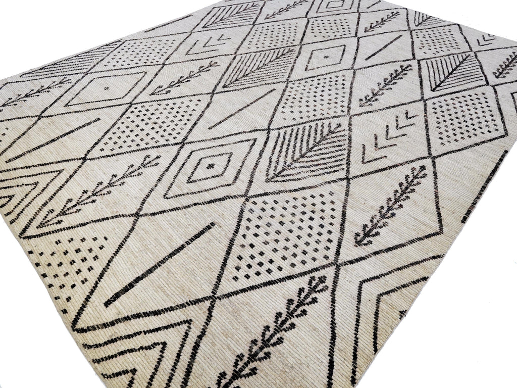 10x14 Ft Beige Moroccan Rug - Afghan Handmade Wool Rug - Contemporary Design