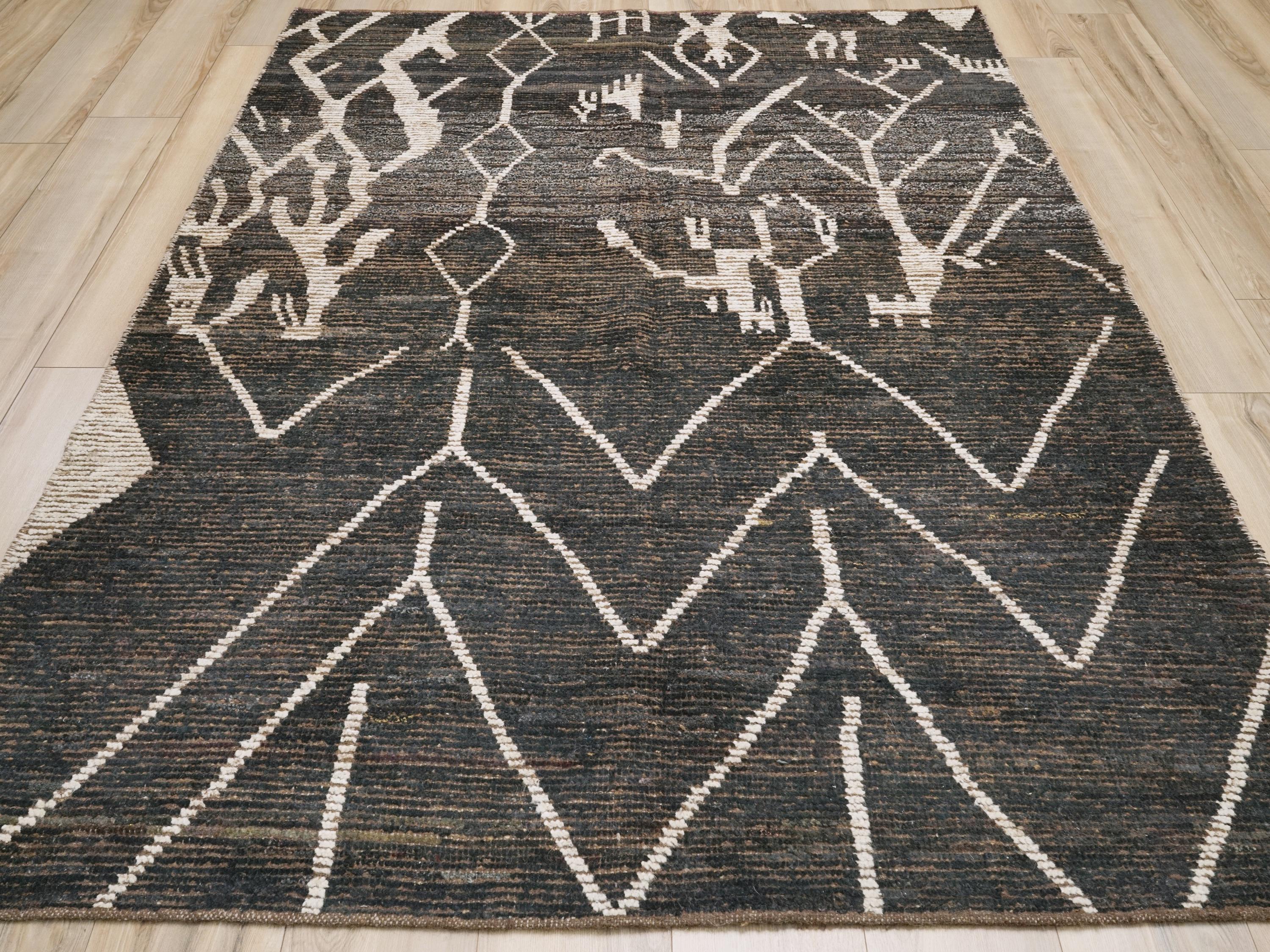 6x8 Ft Black Moroccan Rug - Handmade Tribal Rug