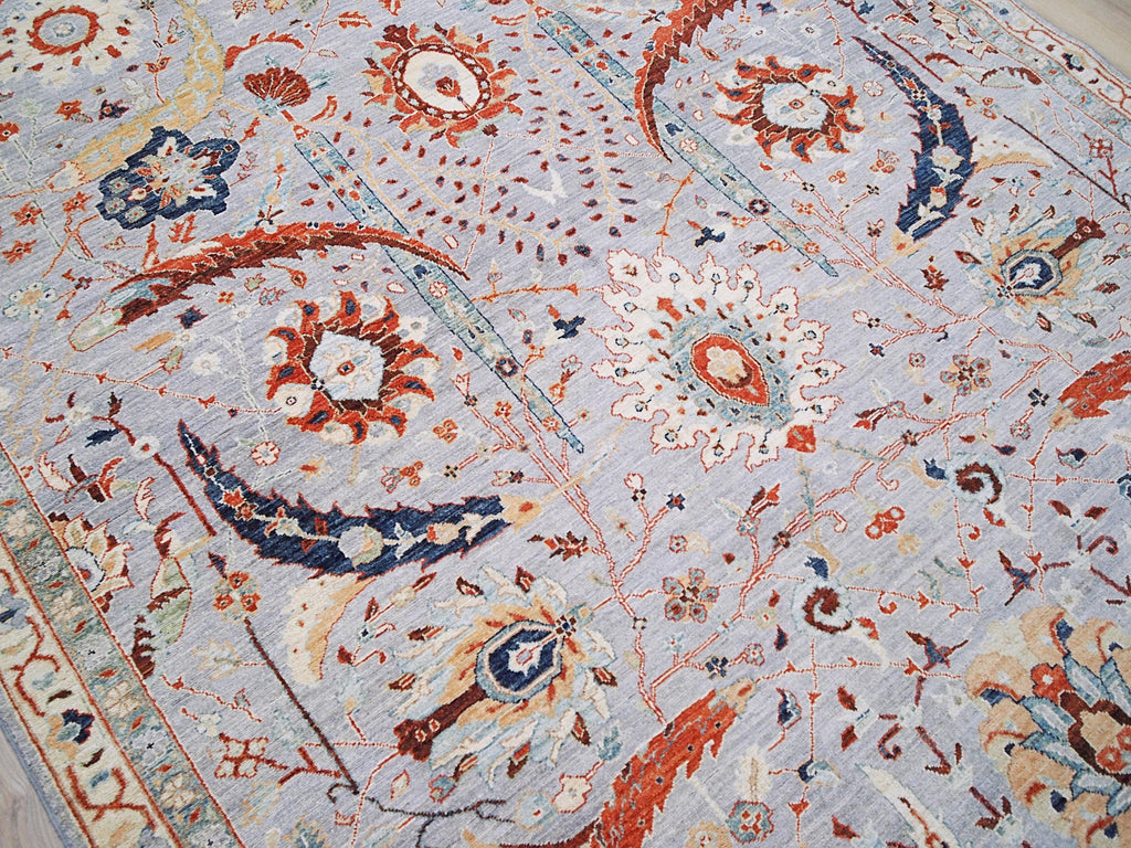 6x9 Ft Light Grey Serapi Rug - Hand Knotted Oriental Rug - Floral Design