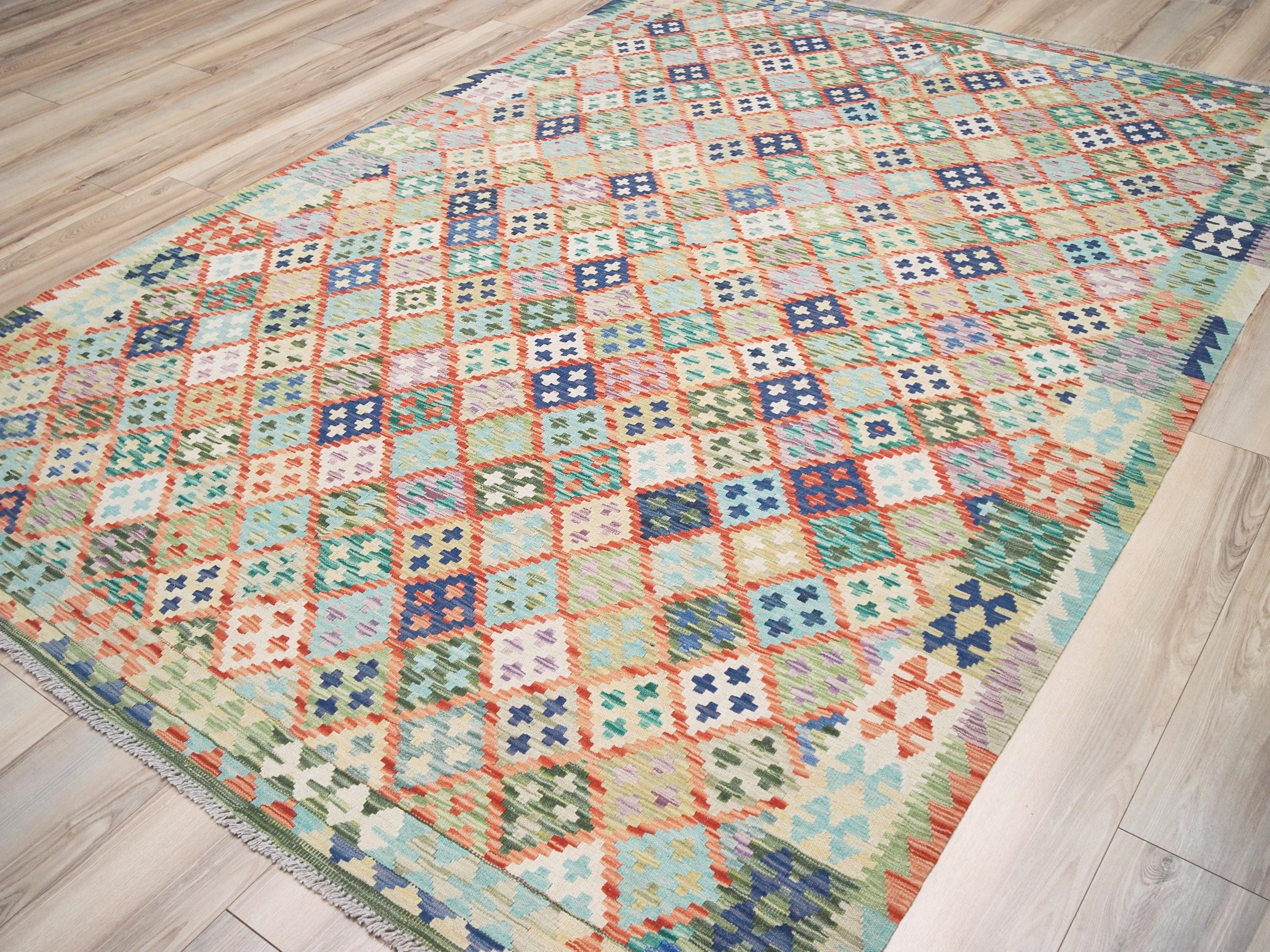 7x10 Ft Maimana Kilim Rug - Handmade Afghan Flat Weave