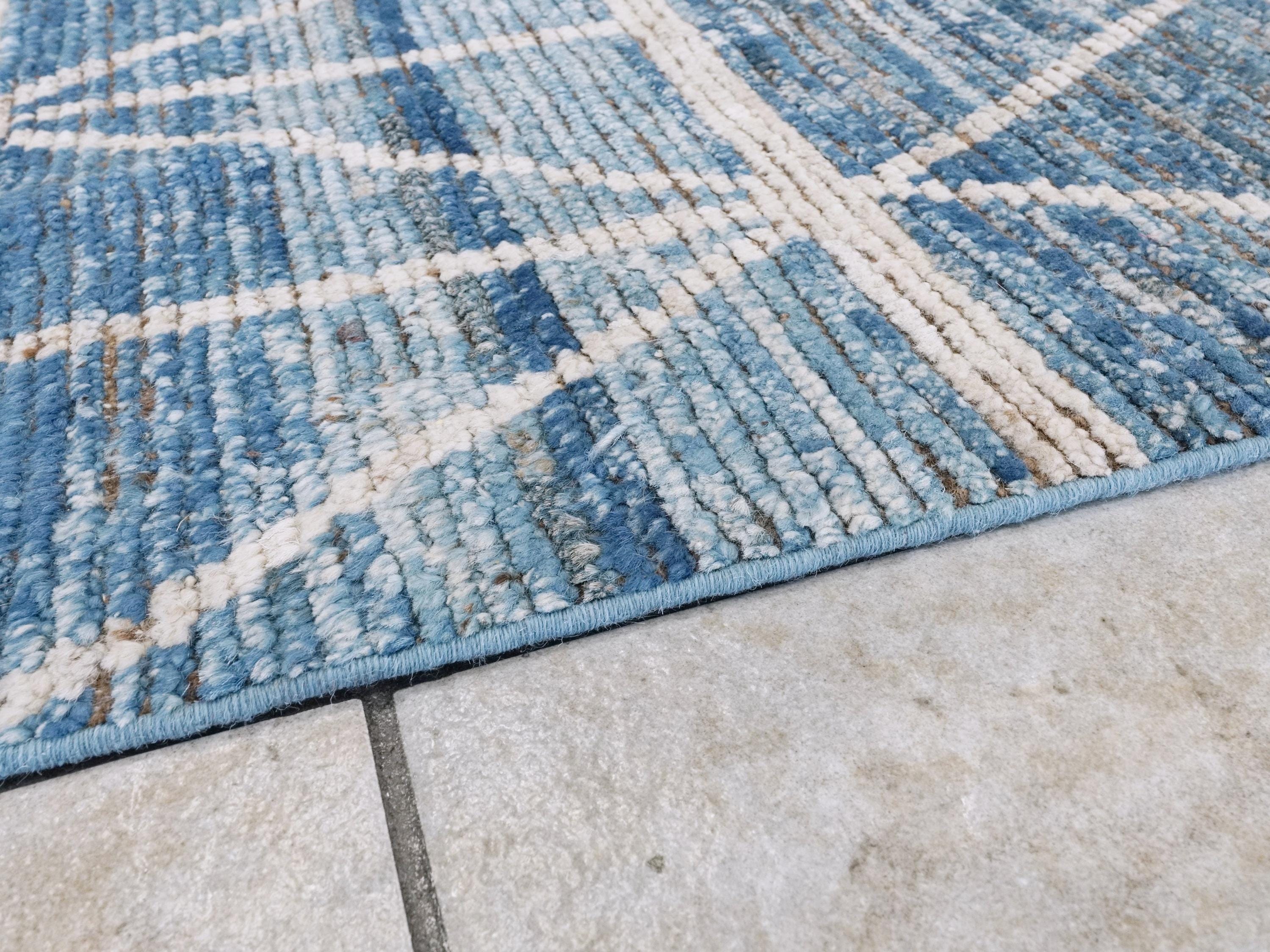 10x14 Ft Blue & White Moroccan Rug - Afghan Handmade Wool Rug