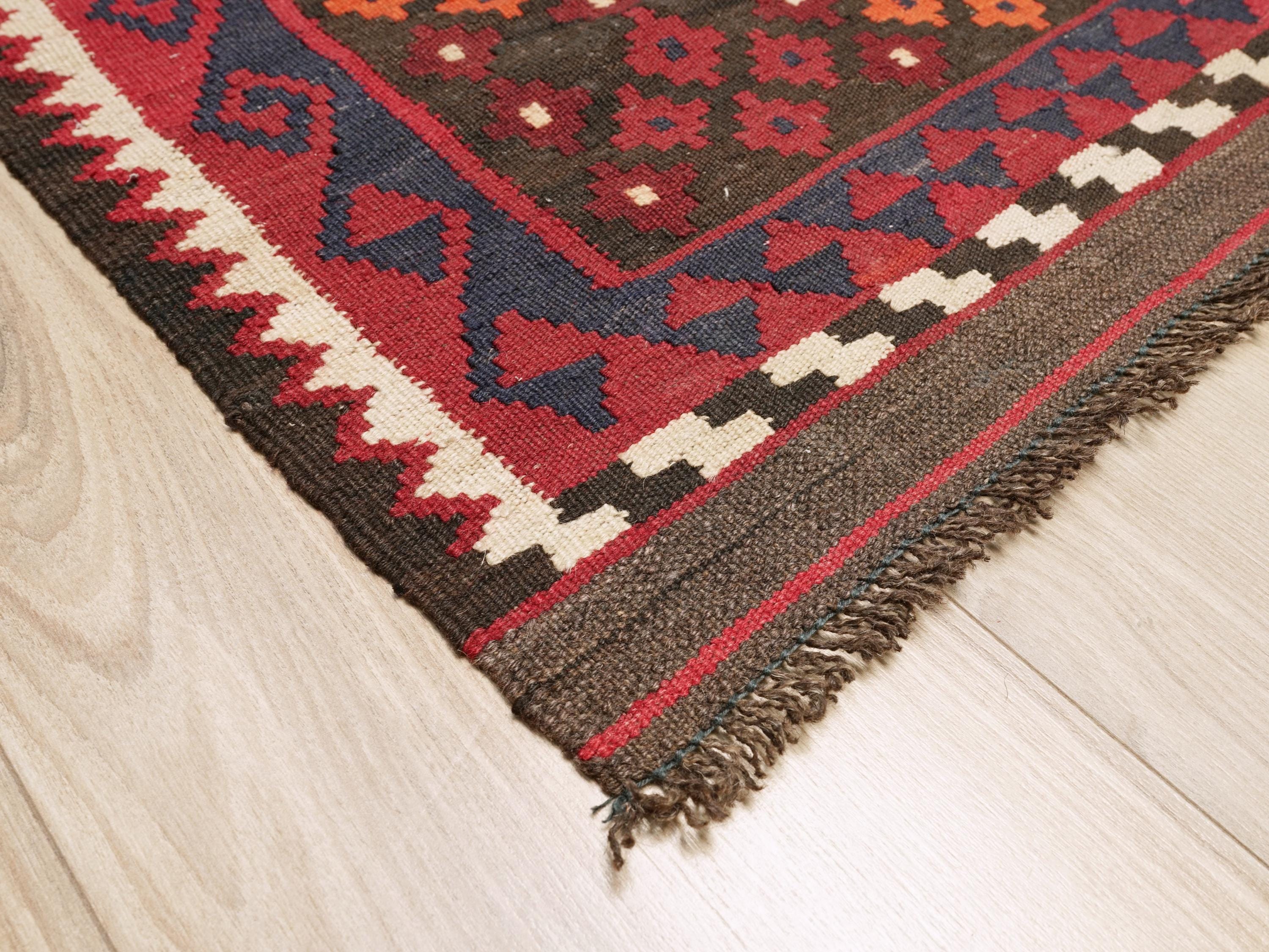10x14 Ft Red Maimana Kilim Rug - Large Vintage Afghan Tribal Rug