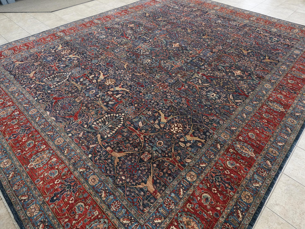 12x15 Afghan Serapi Rug - Hand Knotted Wool - Blue Oriental Design