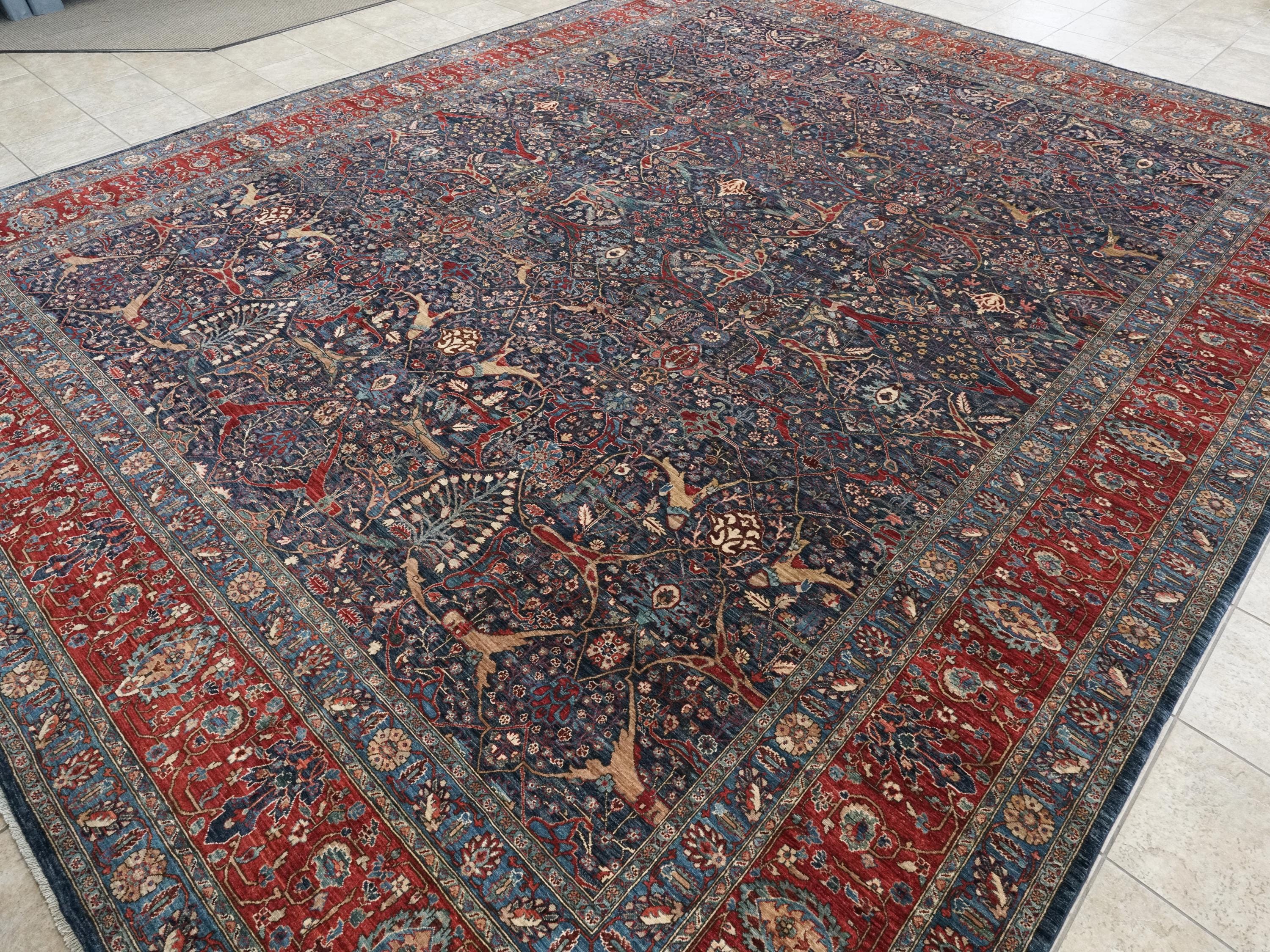 12x15 Afghan Serapi Rug - Hand Knotted Wool - Blue Oriental Design