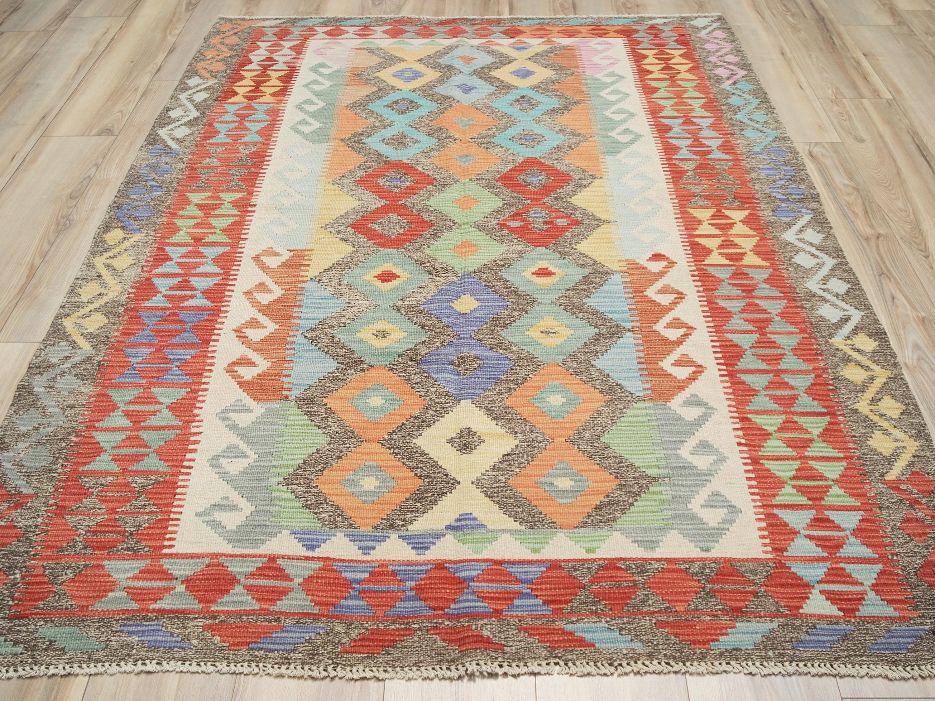 5x8 Ft Red Maimana Kilim Rug - Flat Weave Afghan Rug