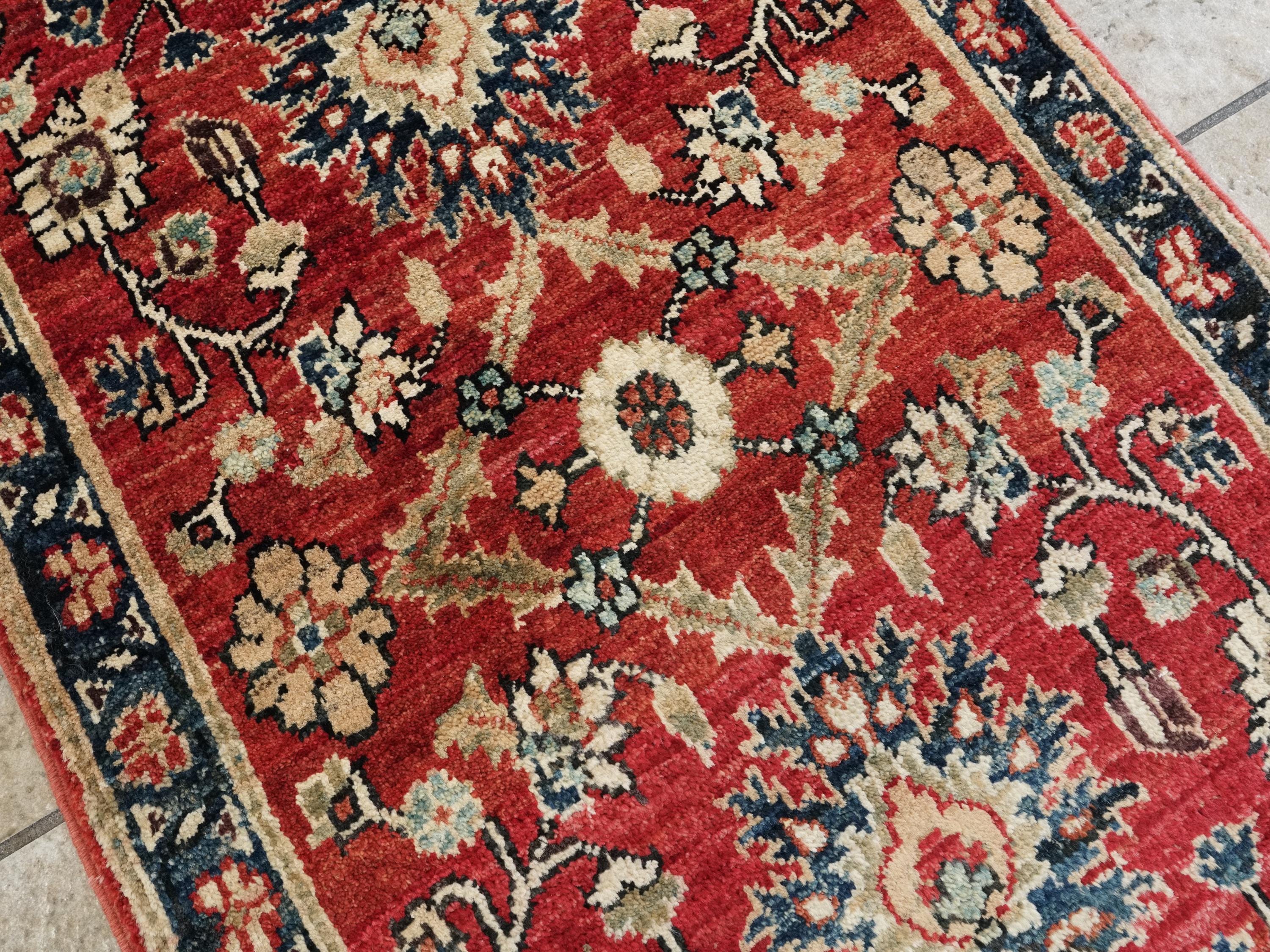 2x3 Ft Handmade Afghan Serapi Rug - Red Oriental Ghazni Wool Doormat