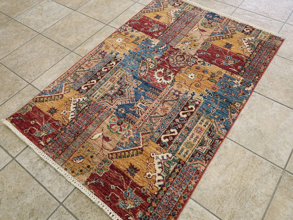 3x5 Ft Hand Knotted Red Gabbeh Rug - Oriental Rug