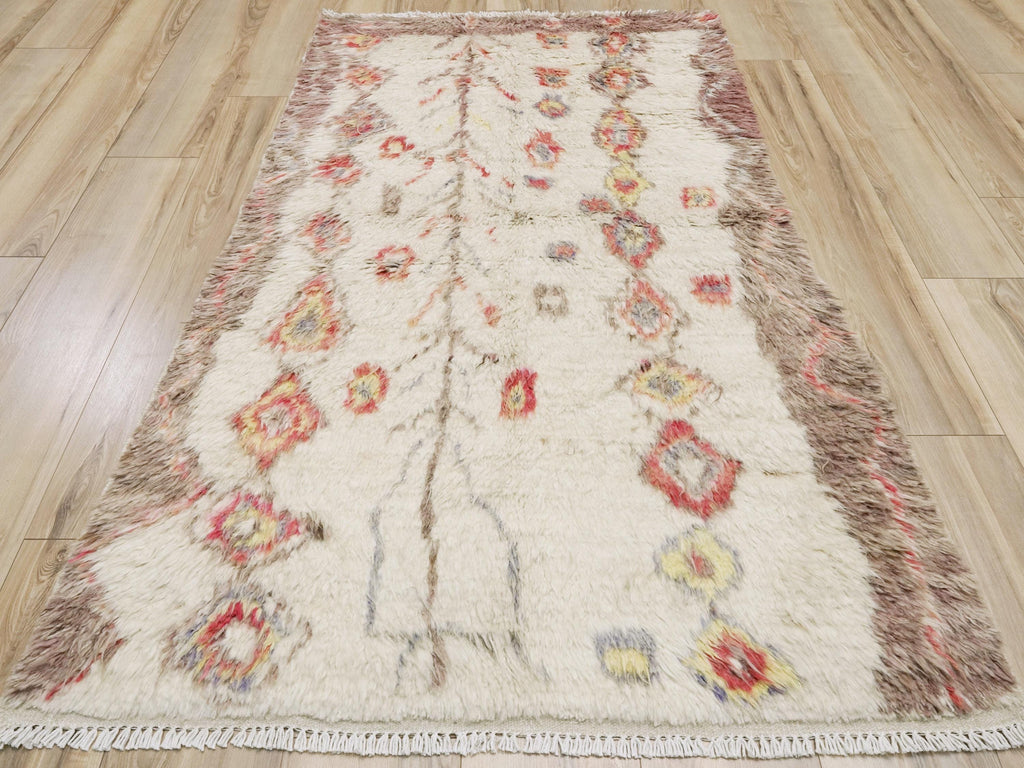 4x6 Ft Hand Knotted Moroccan Rug - Beige Shaggy Rug