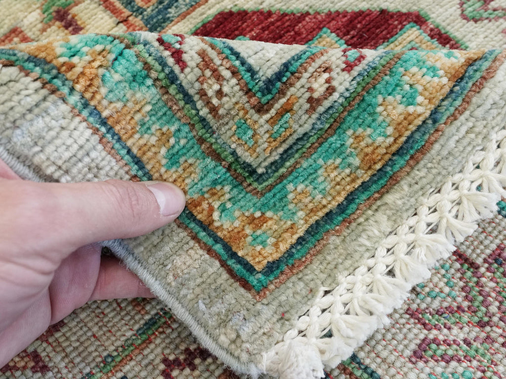 9 Ft Light Green Ersari Runner Rug - Hand Knotted Hallway Rug - Turkmen Design