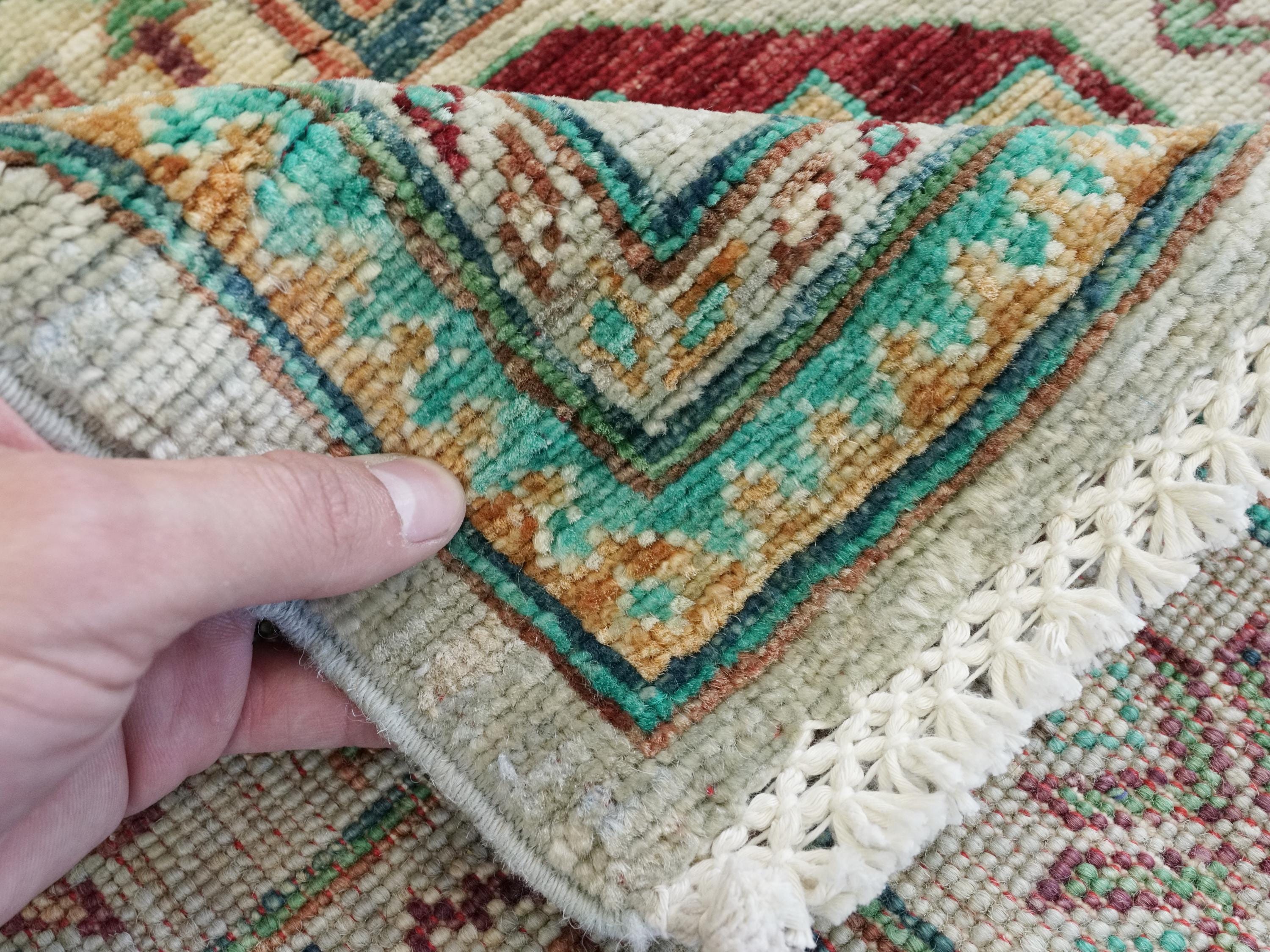 9 Ft Light Green Ersari Runner Rug - Hand Knotted Hallway Rug - Turkmen Design