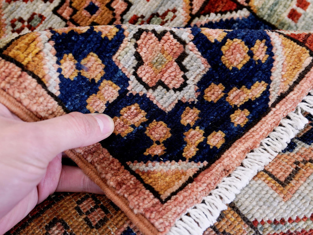 2x5 Ft Peach Orange Heriz Rug - Hand Knotted Small Runner