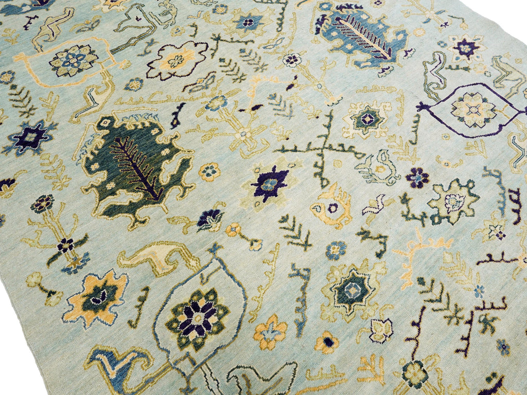 9x12 Ft Light Green Ushak Rug - Hand Knotted Afghan Oriental Rug