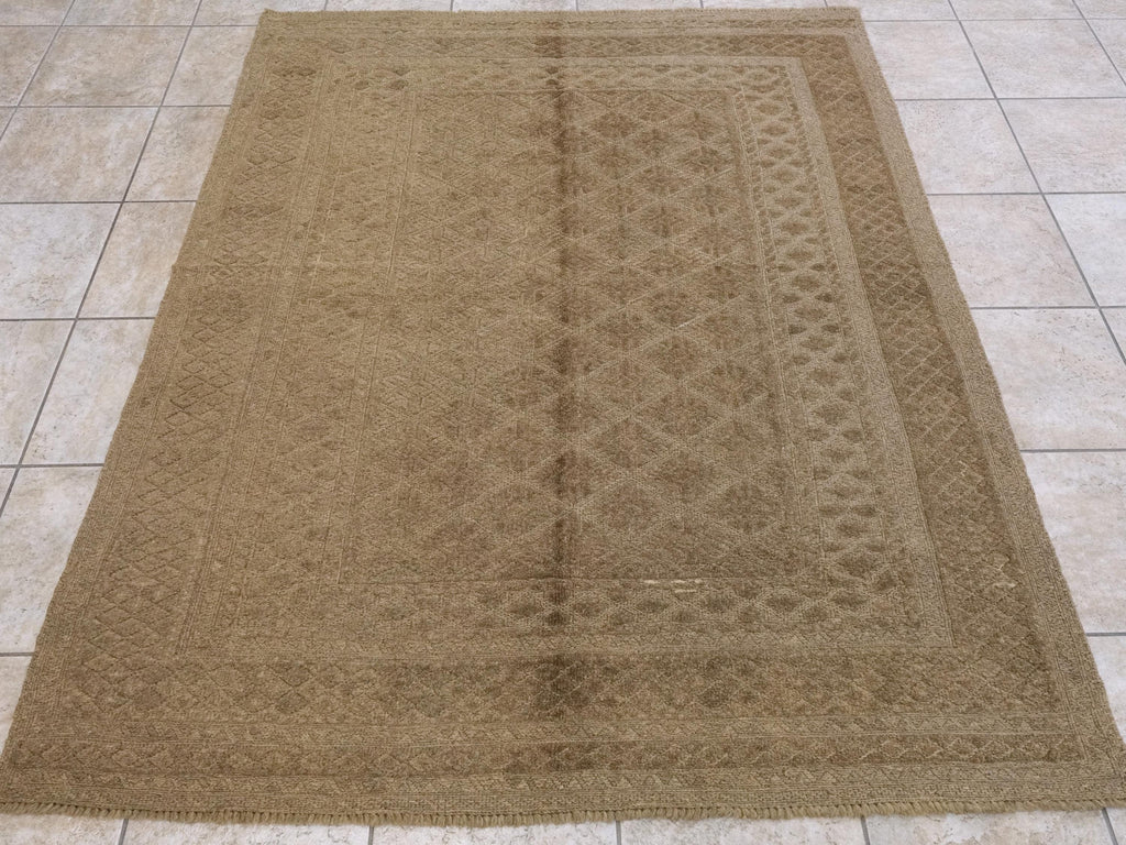 5x6 Ft Vintage Brown Tribal Kilim Rug - Hand Knotted Wool Area Rug