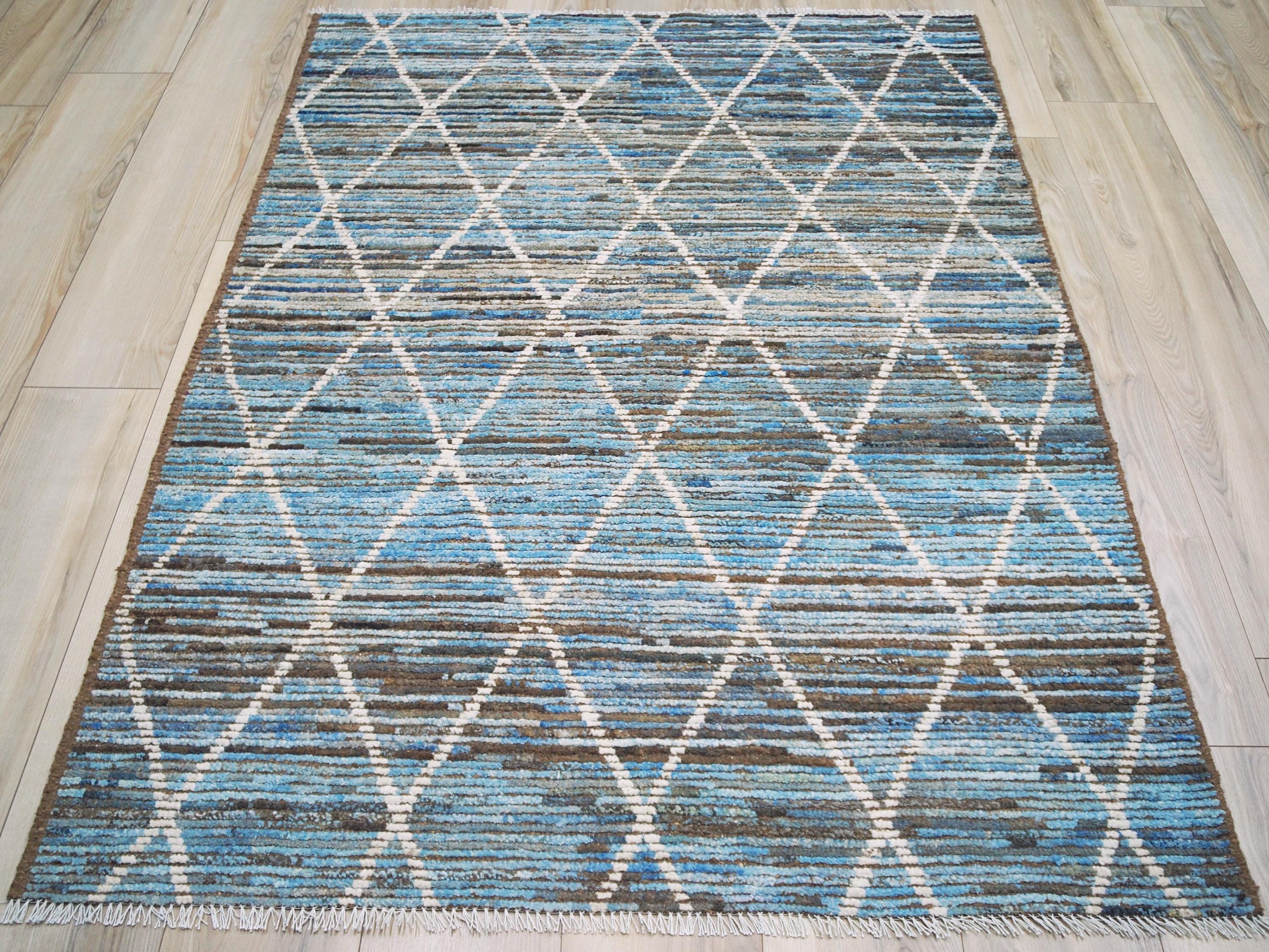 4x6 Ft Hand Knotted Blue Moroccan Rug - Small Wool Rug