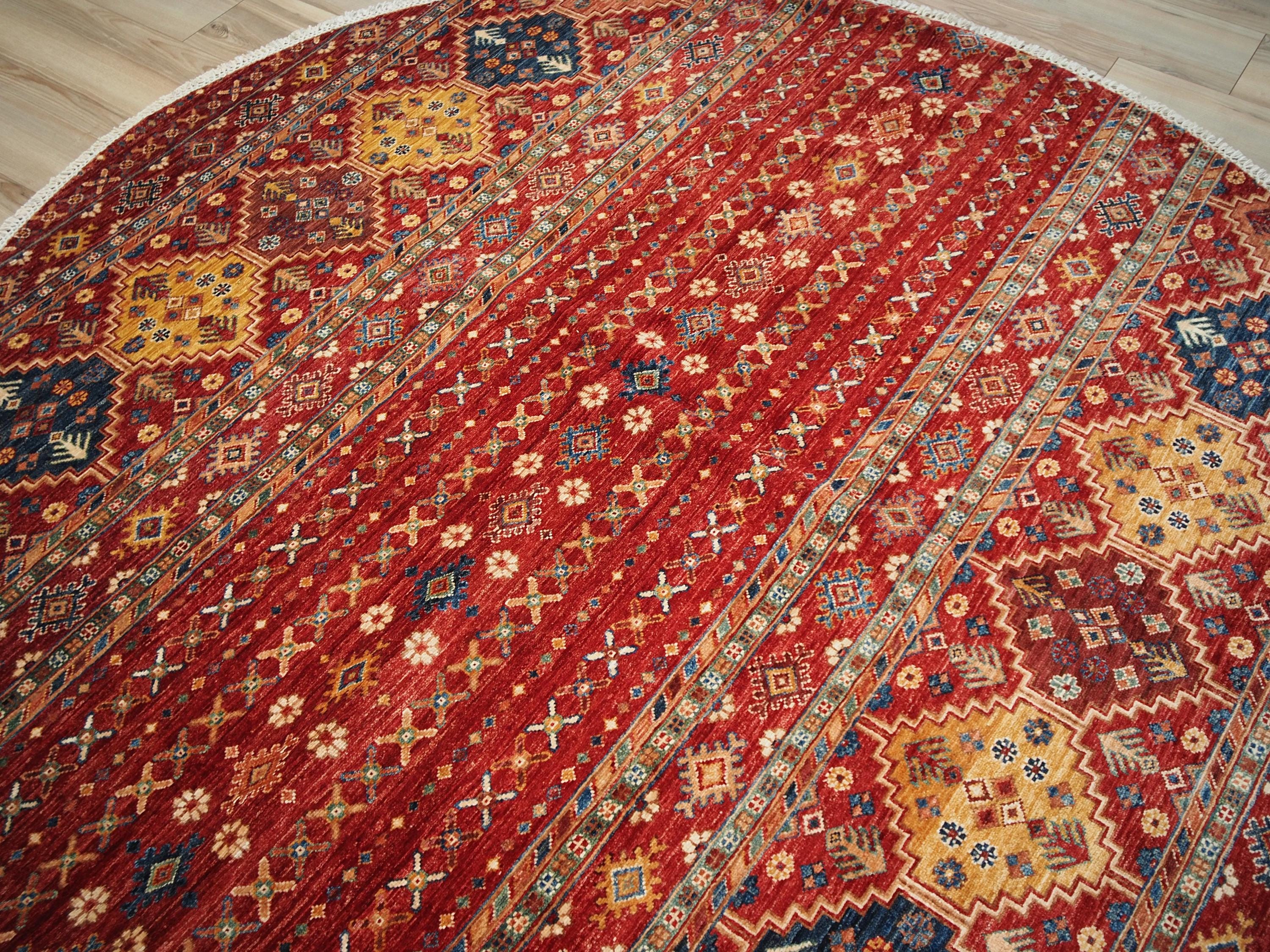 6x6 Ft Red Khorjin Rug - Hand Knotted Round Oriental Rug