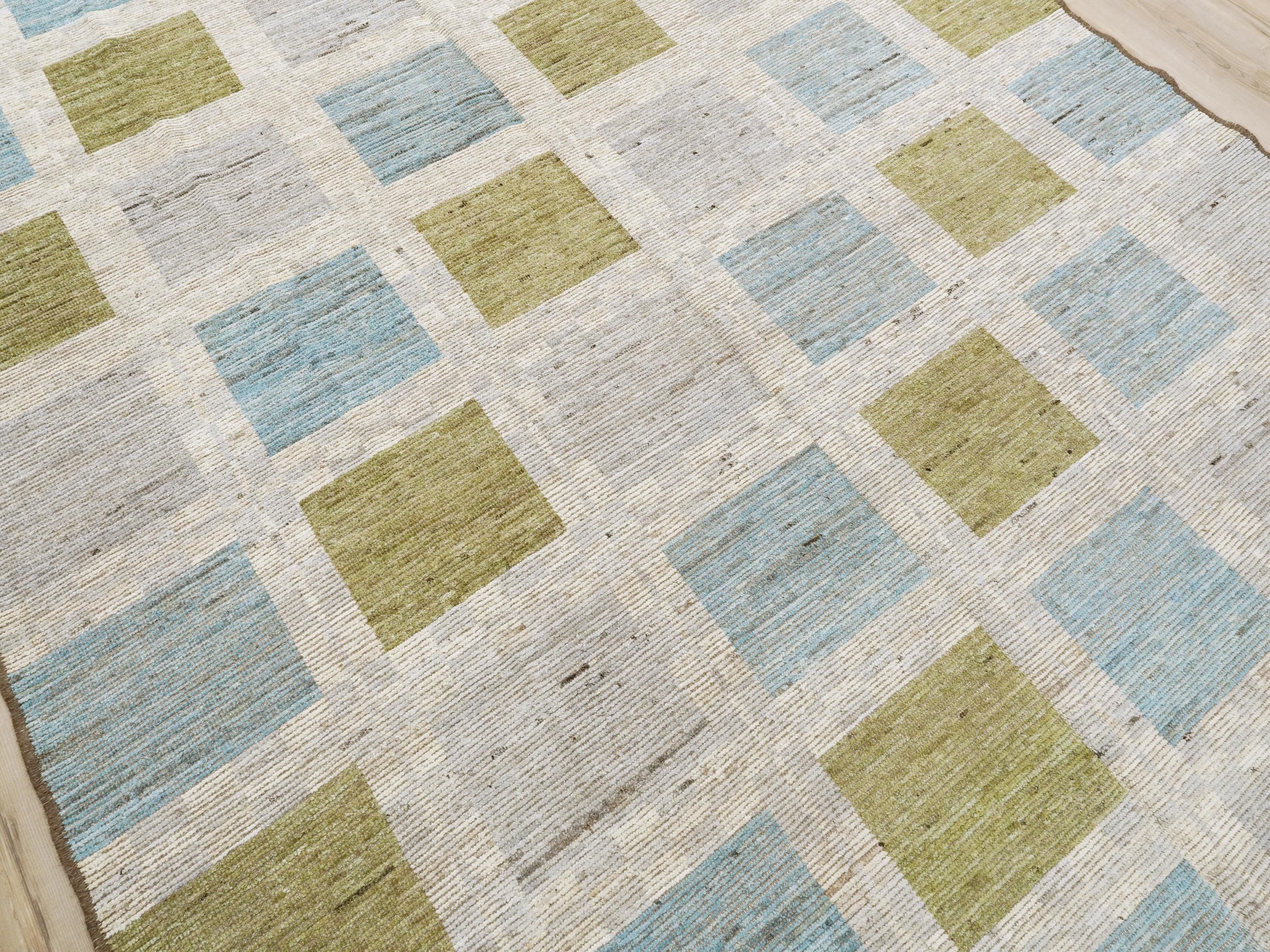 Hand Knotted Moroccan Wool Rug – 9x12 Blue Green Area Rug