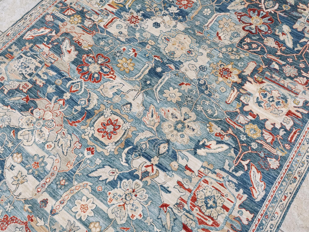 6x9 Ft Blue Serapi Rug - Afghan Wool Oriental Rug - All over Floral Design