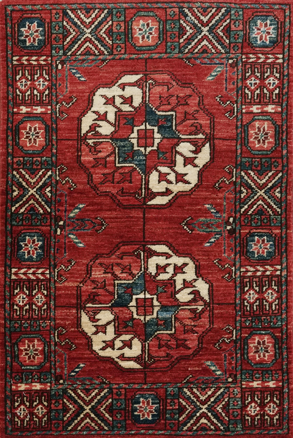 2x3 Ft Red Ersari Rug - Hand-Knotted Turkmen Wool Accent Rug