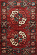 2x3 Ft Red Ersari Rug - Hand-Knotted Turkmen Wool Accent Rug