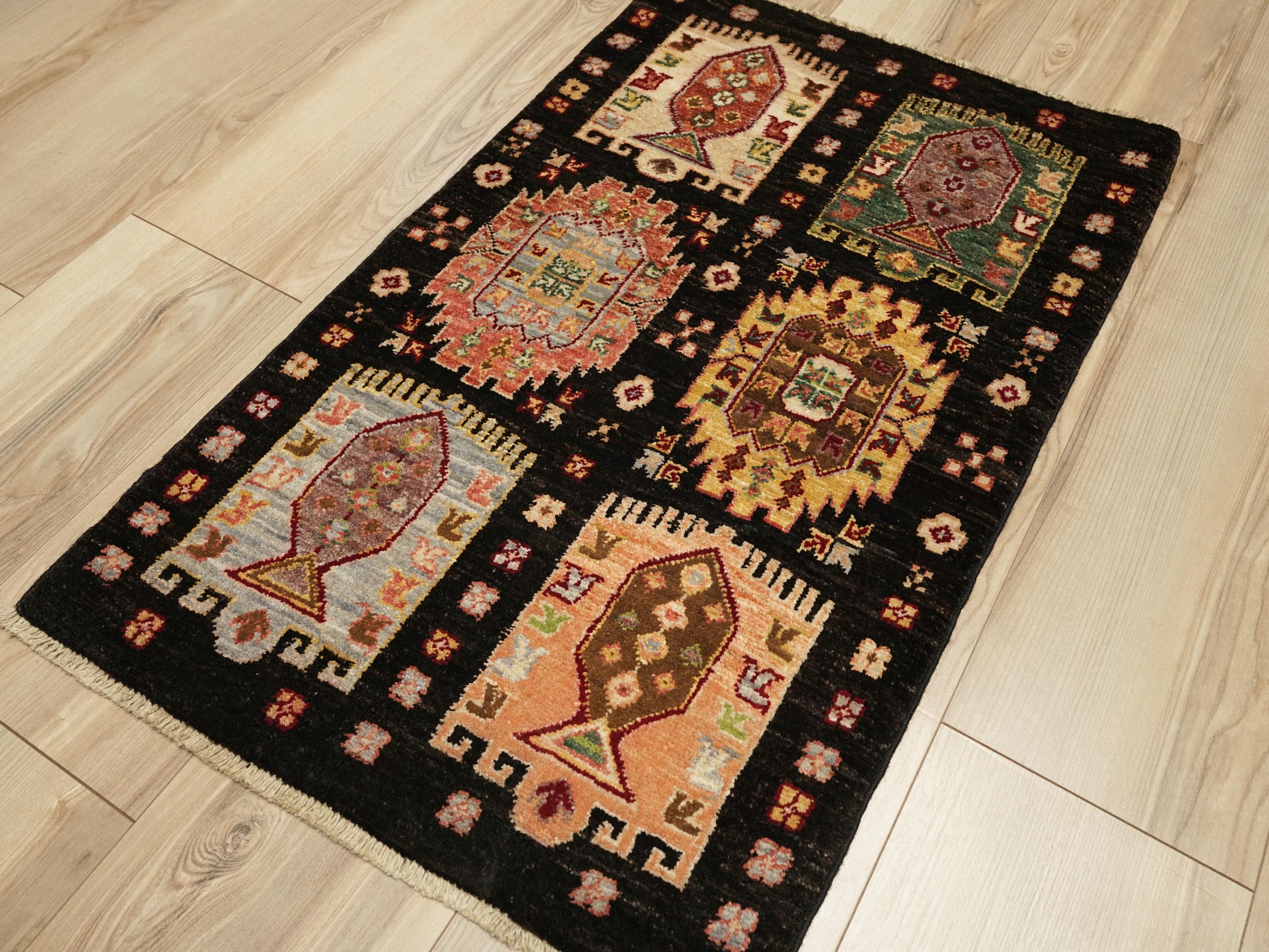 2x3 Ft Black Heriz Rug - Hand Knotted Wool Rug
