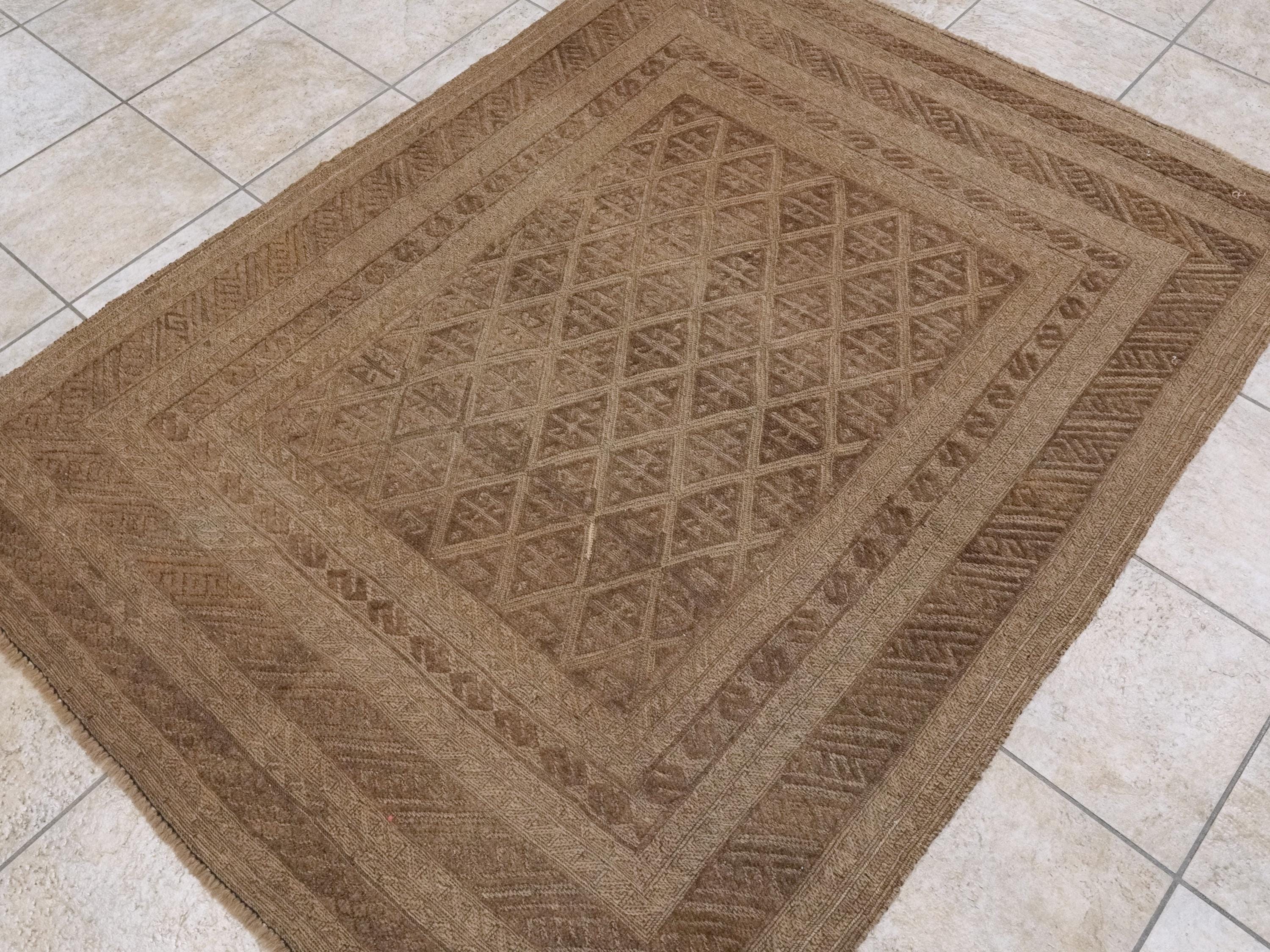 5x6 Ft Vintage Tribal Kilim Rug - Hand Knotted Wool - Dark Brown