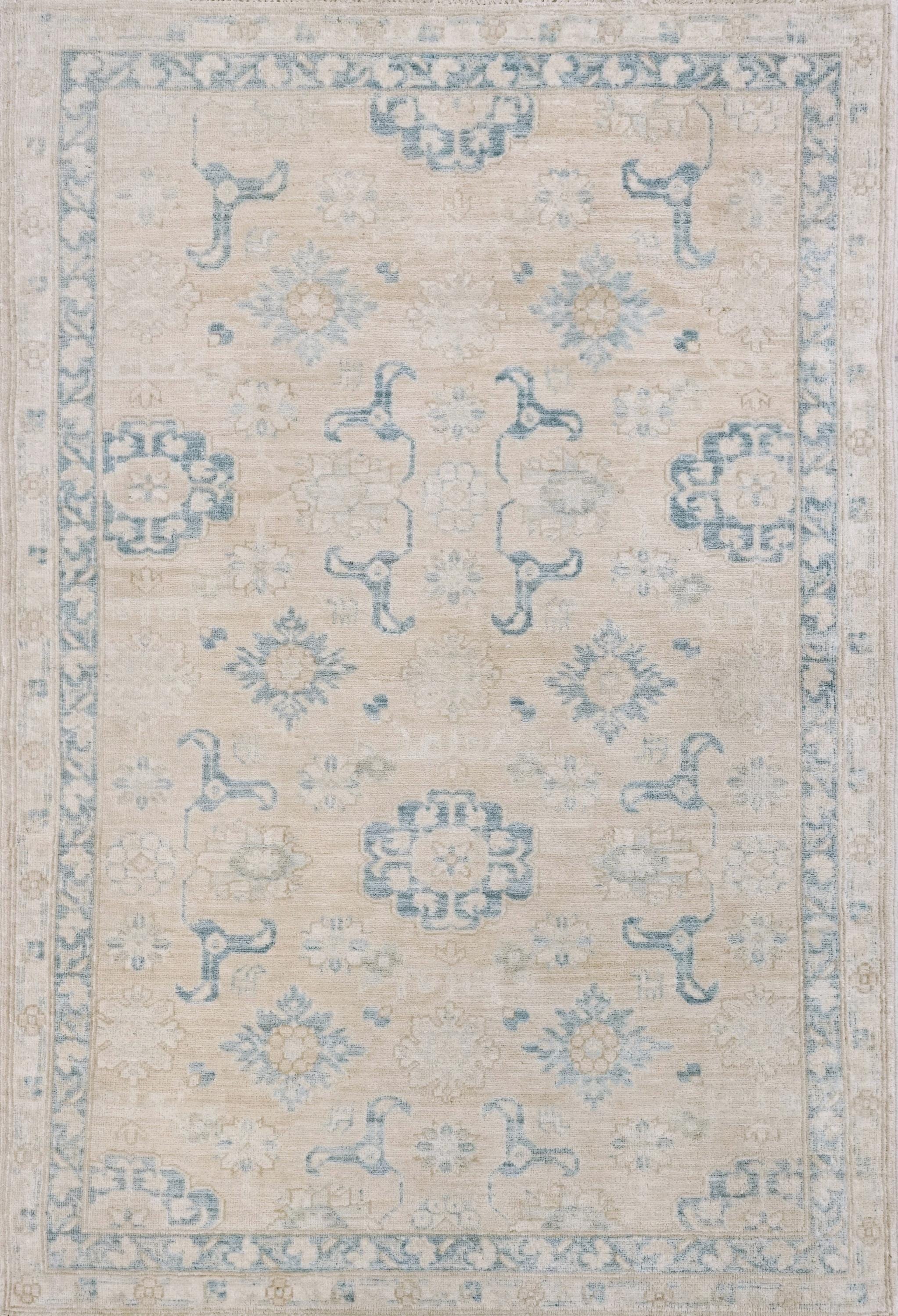 3x5 Ft Beige & Blue Serapi Rug - Oriental Wool Rug - Floral Design